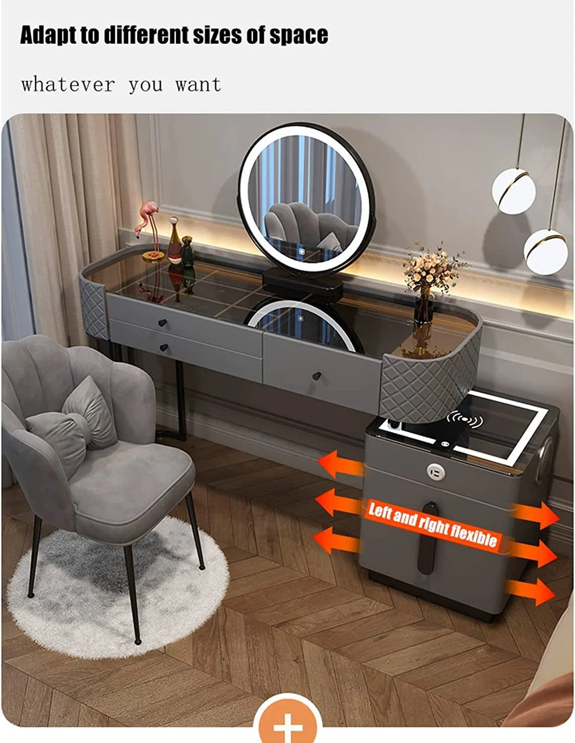 Vanity Desk with Wireless Charging Station and Speaker LUNESCAPE