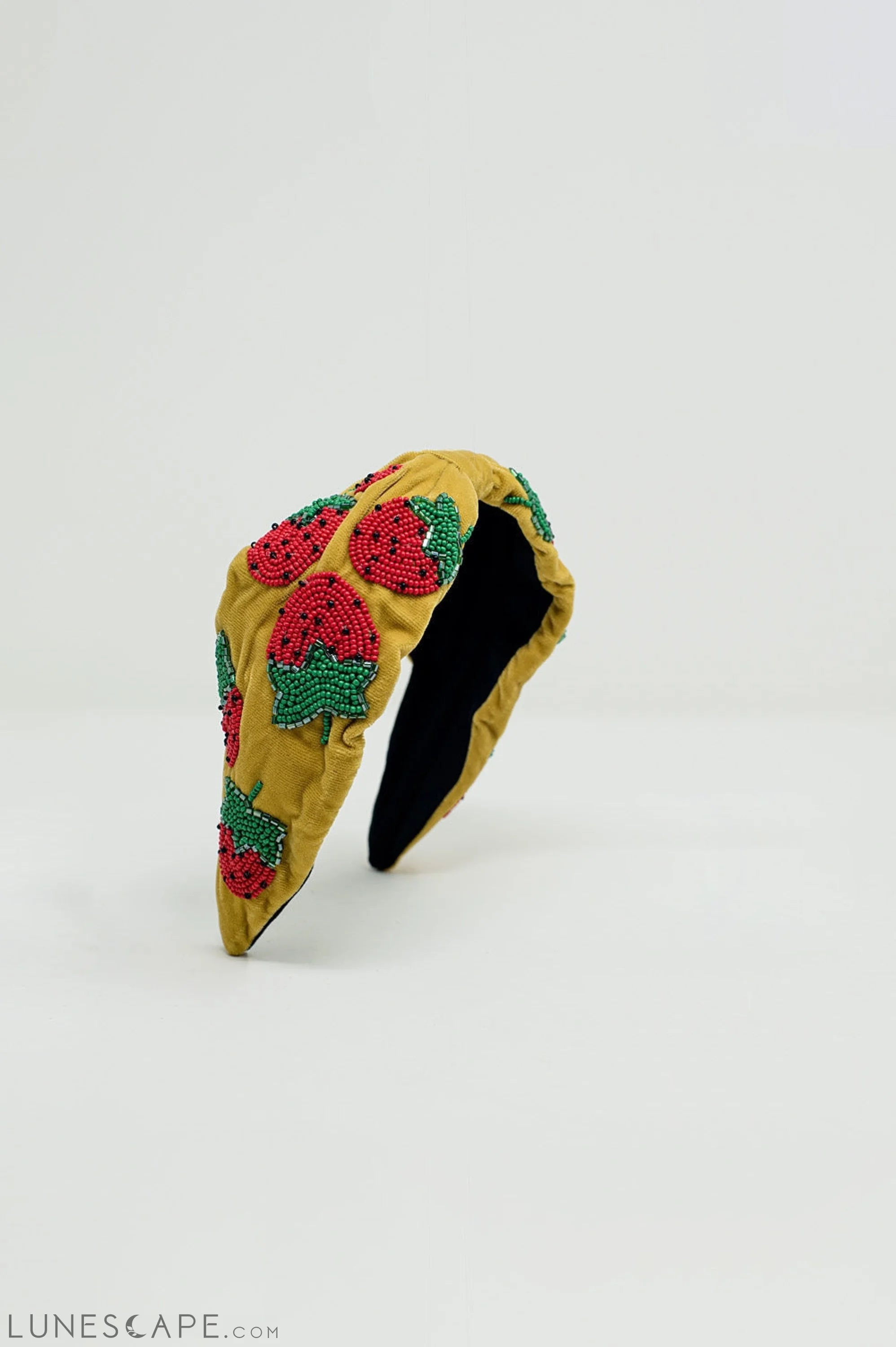 Velvet Headband With Strawberry-Shaped Bead Embellishments LUNESCAPE