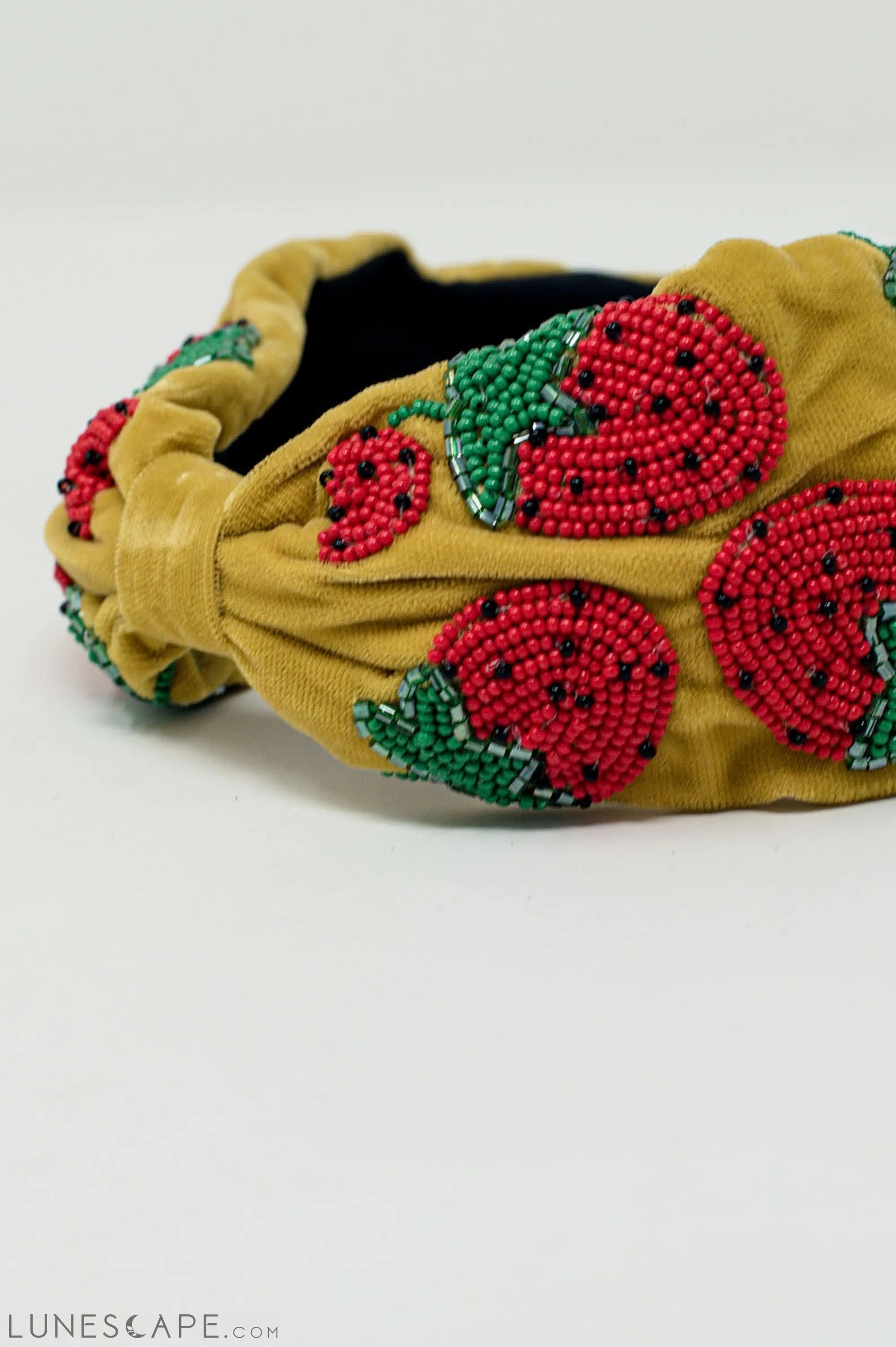 Velvet Headband With Strawberry-Shaped Bead Embellishments LUNESCAPE