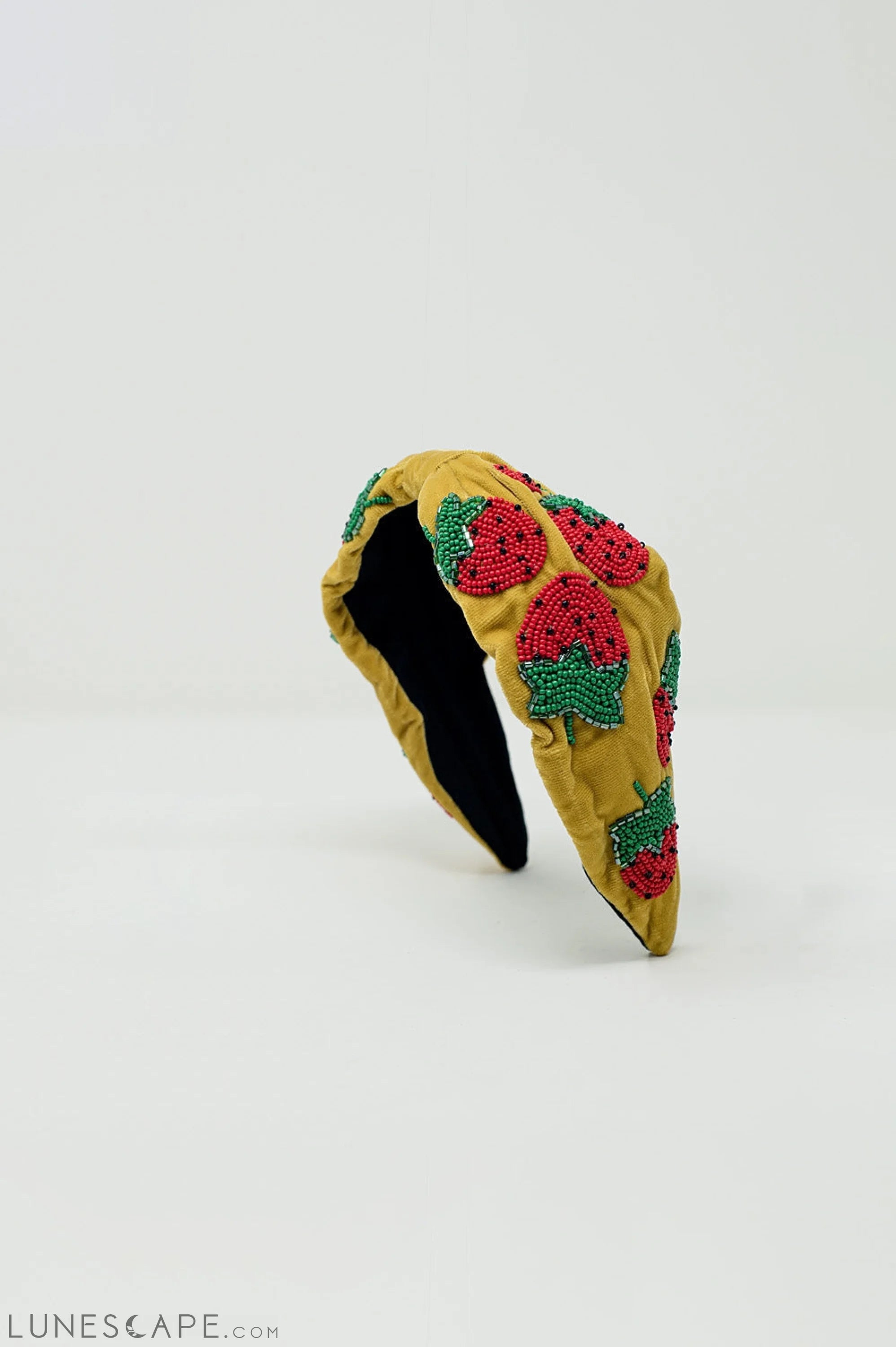 Velvet Headband With Strawberry-Shaped Bead Embellishments LUNESCAPE
