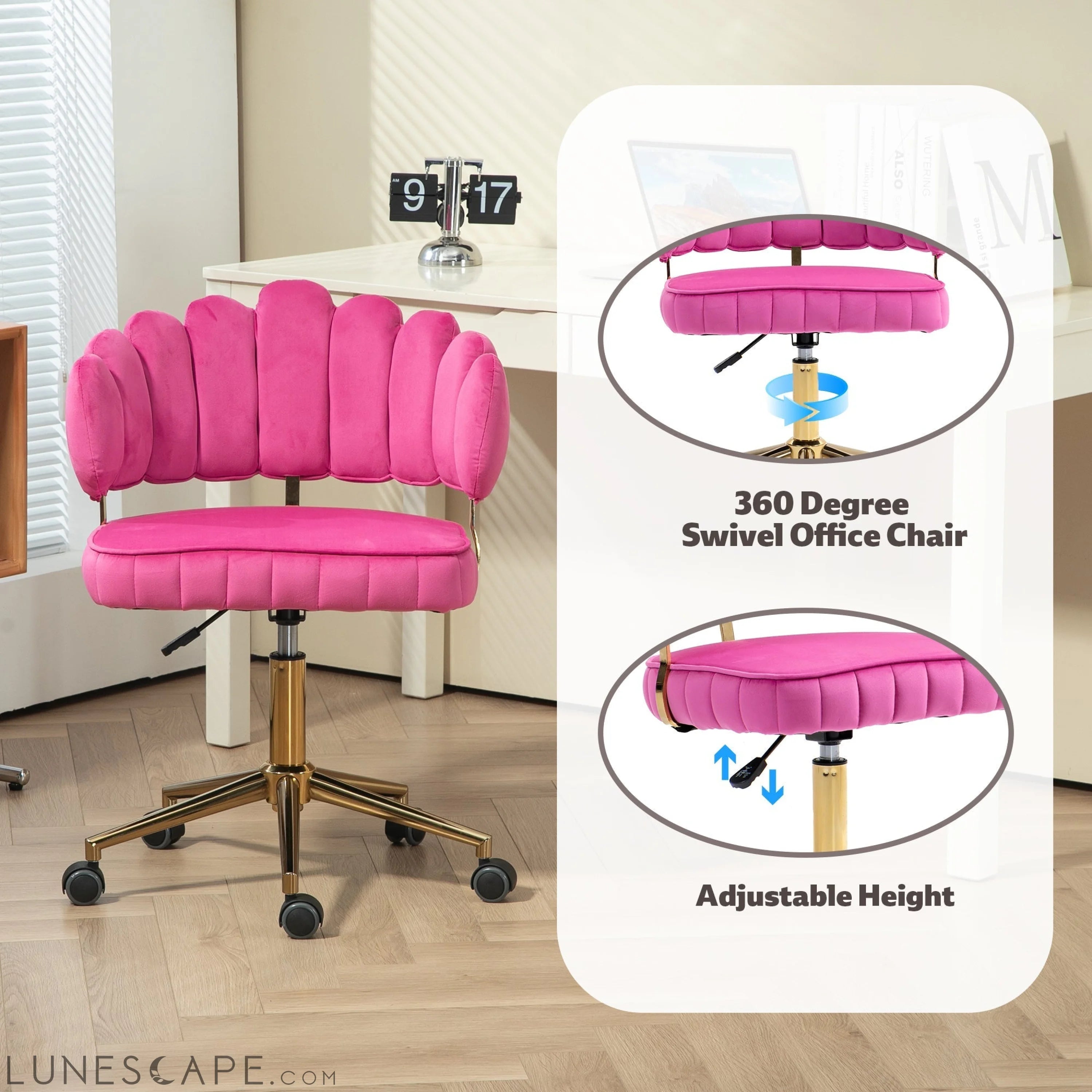 Velvet Home Office Desk Chair, Modern Cute Computer Chair, Wheels LUNESCAPE