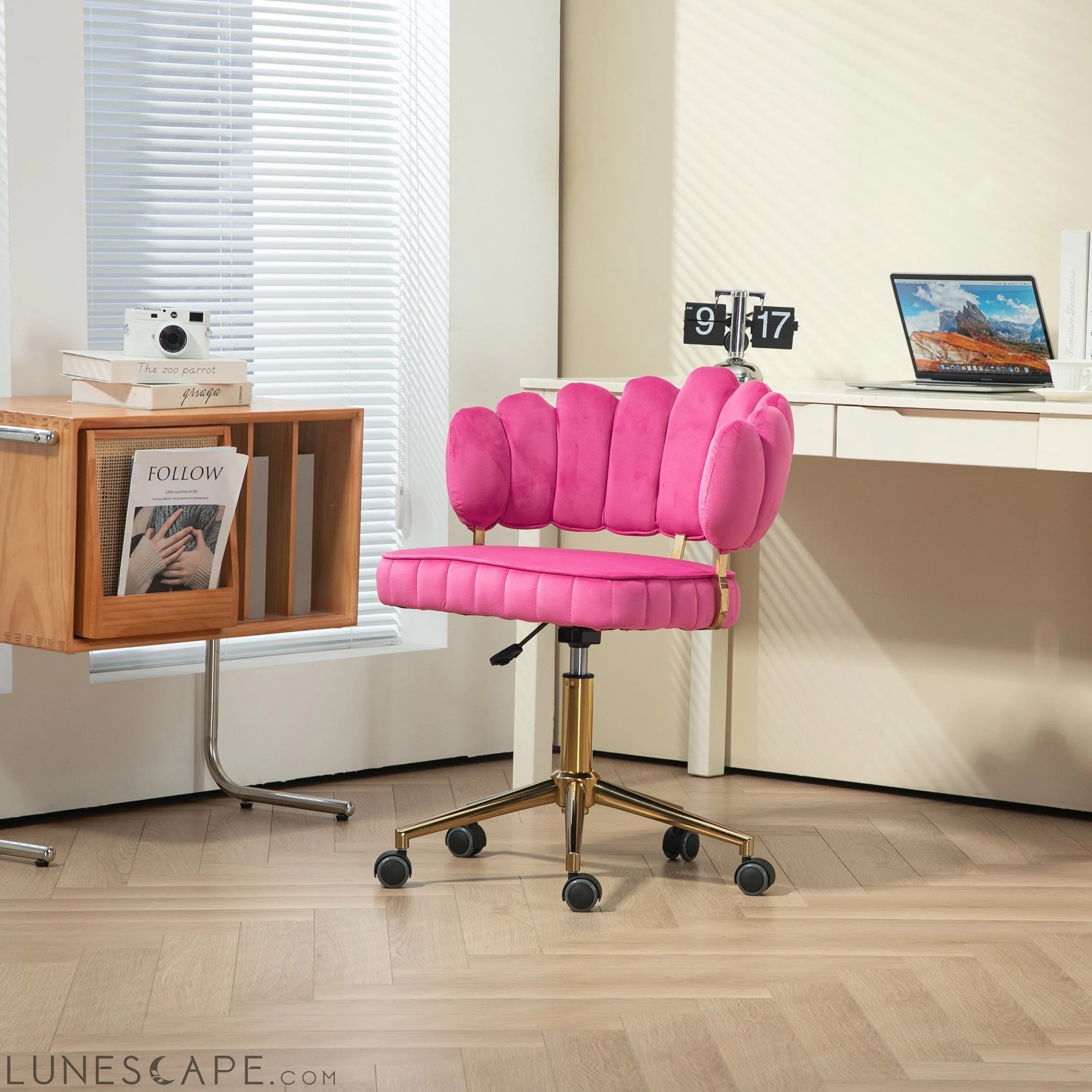 Velvet Home Office Desk Chair, Modern Cute Computer Chair, Wheels LUNESCAPE
