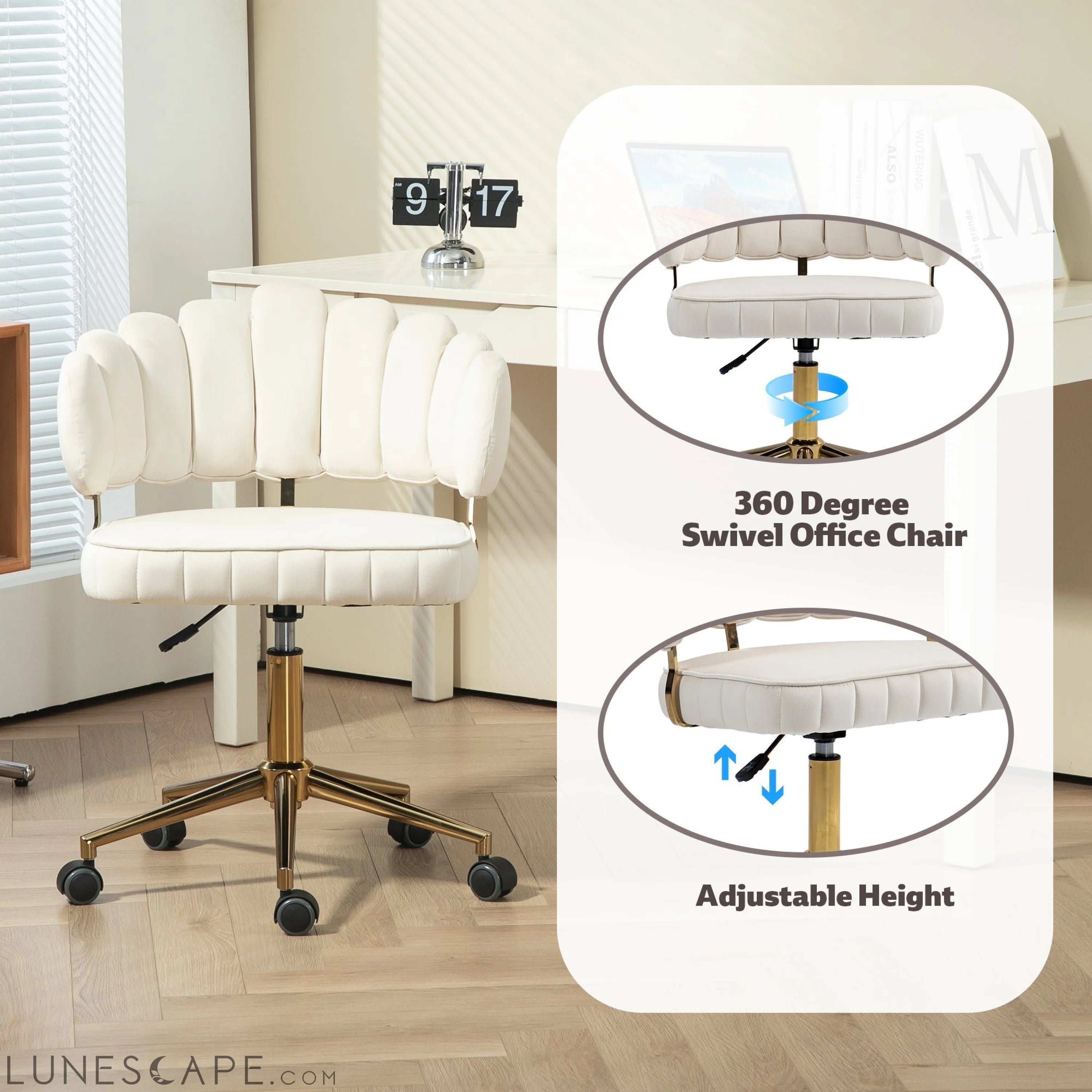 Velvet Home Office Desk Chair, Modern Cute Computer Chair, Wheels LUNESCAPE