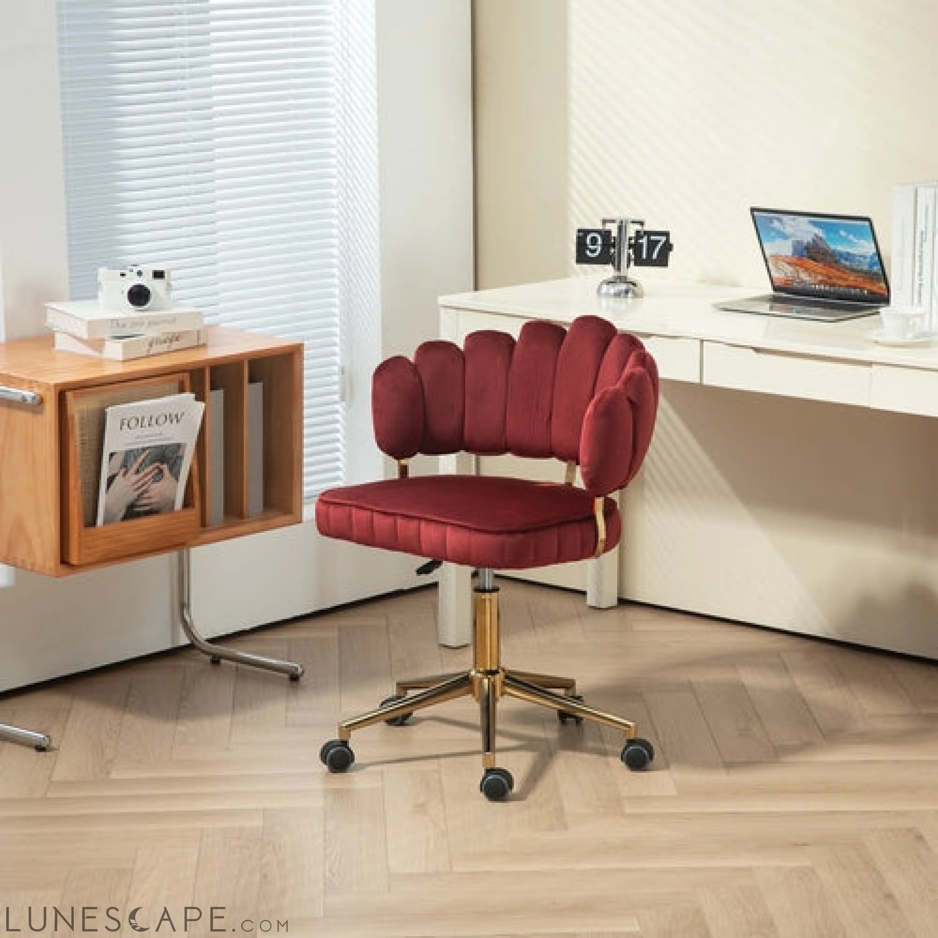 Velvet Home Office Desk Chair, Modern Cute Computer Chair, Wheels LUNESCAPE