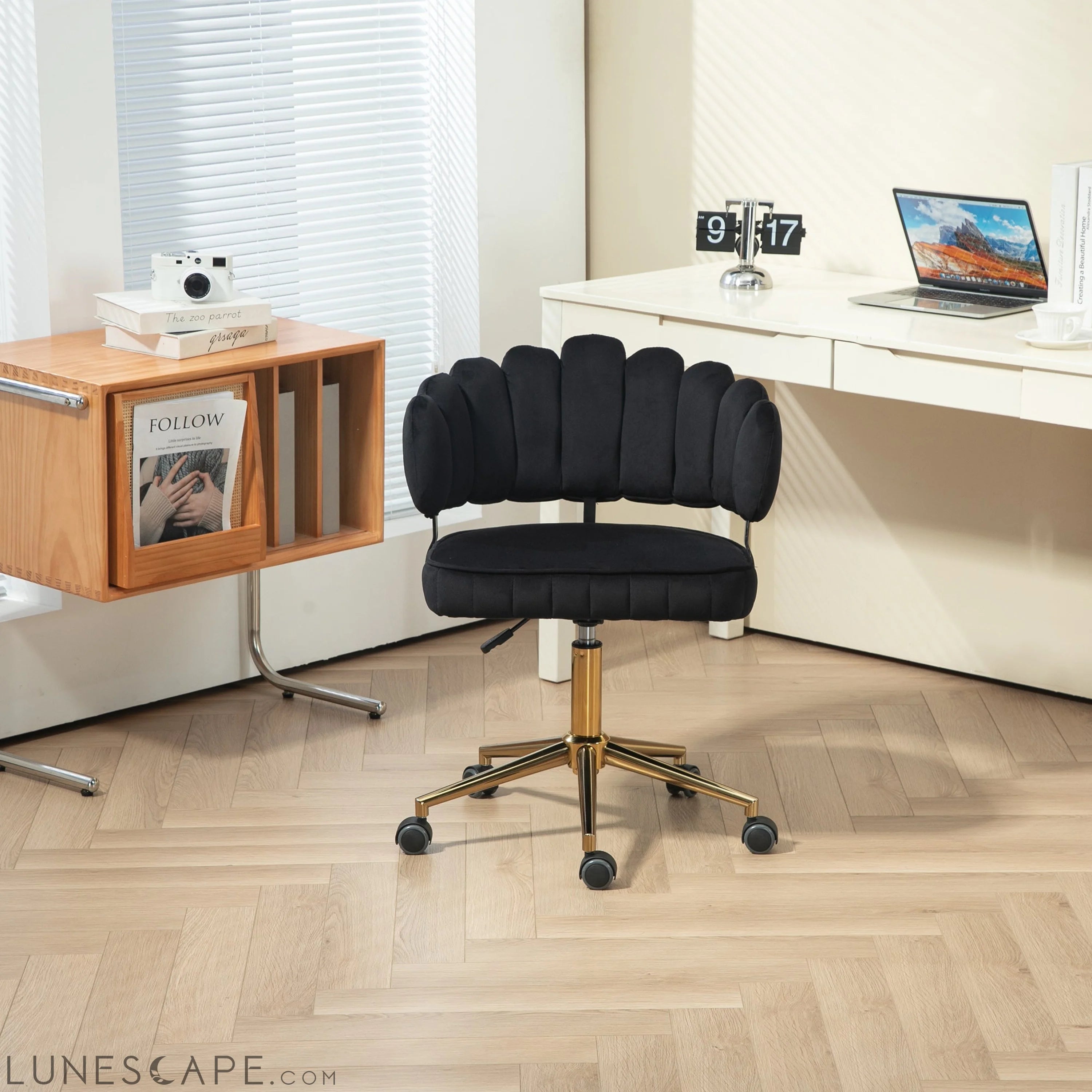 Velvet Home Office Desk Chair, Modern Cute Computer Chair, Wheels LUNESCAPE