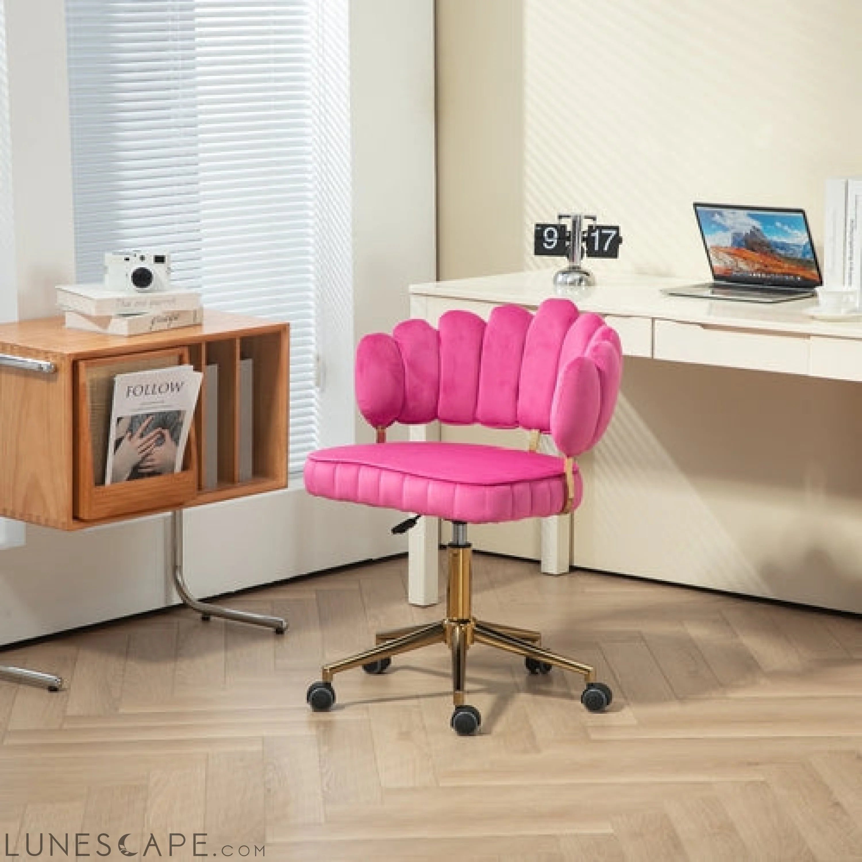 Velvet Home Office Desk Chair, Modern Cute Computer Chair, Wheels LUNESCAPE