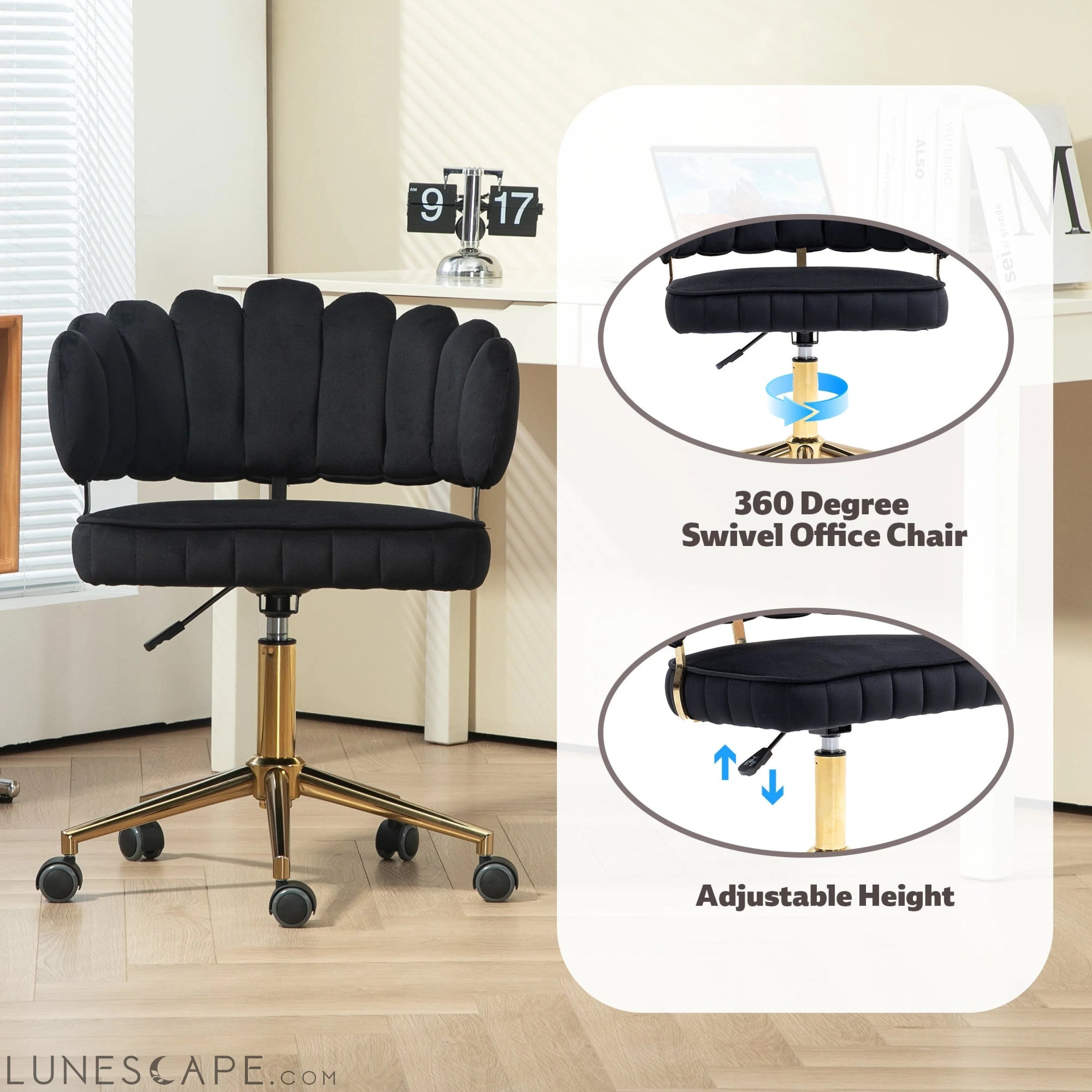 Velvet Home Office Desk Chair, Modern Cute Computer Chair, Wheels LUNESCAPE