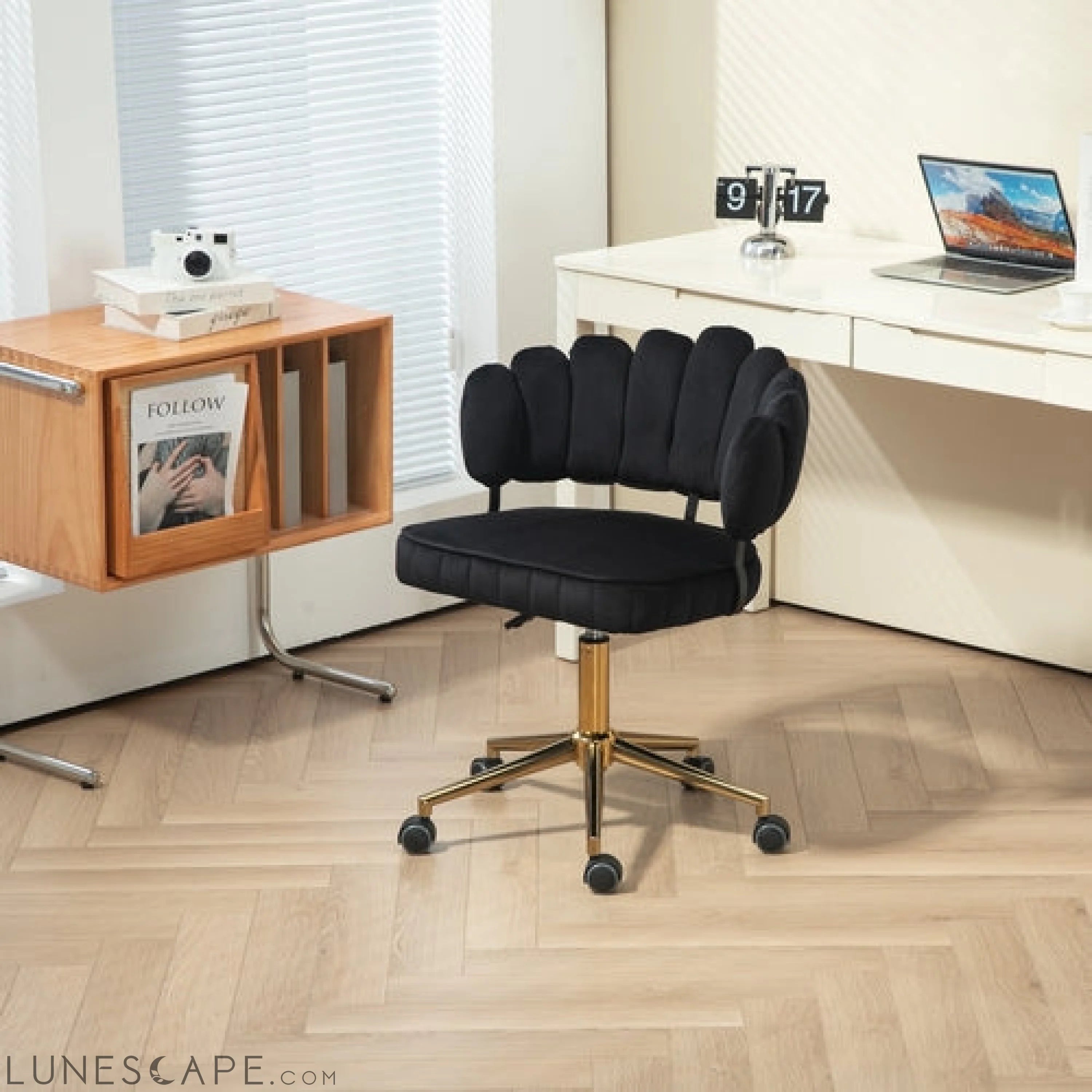 Velvet Home Office Desk Chair, Modern Cute Computer Chair, Wheels LUNESCAPE