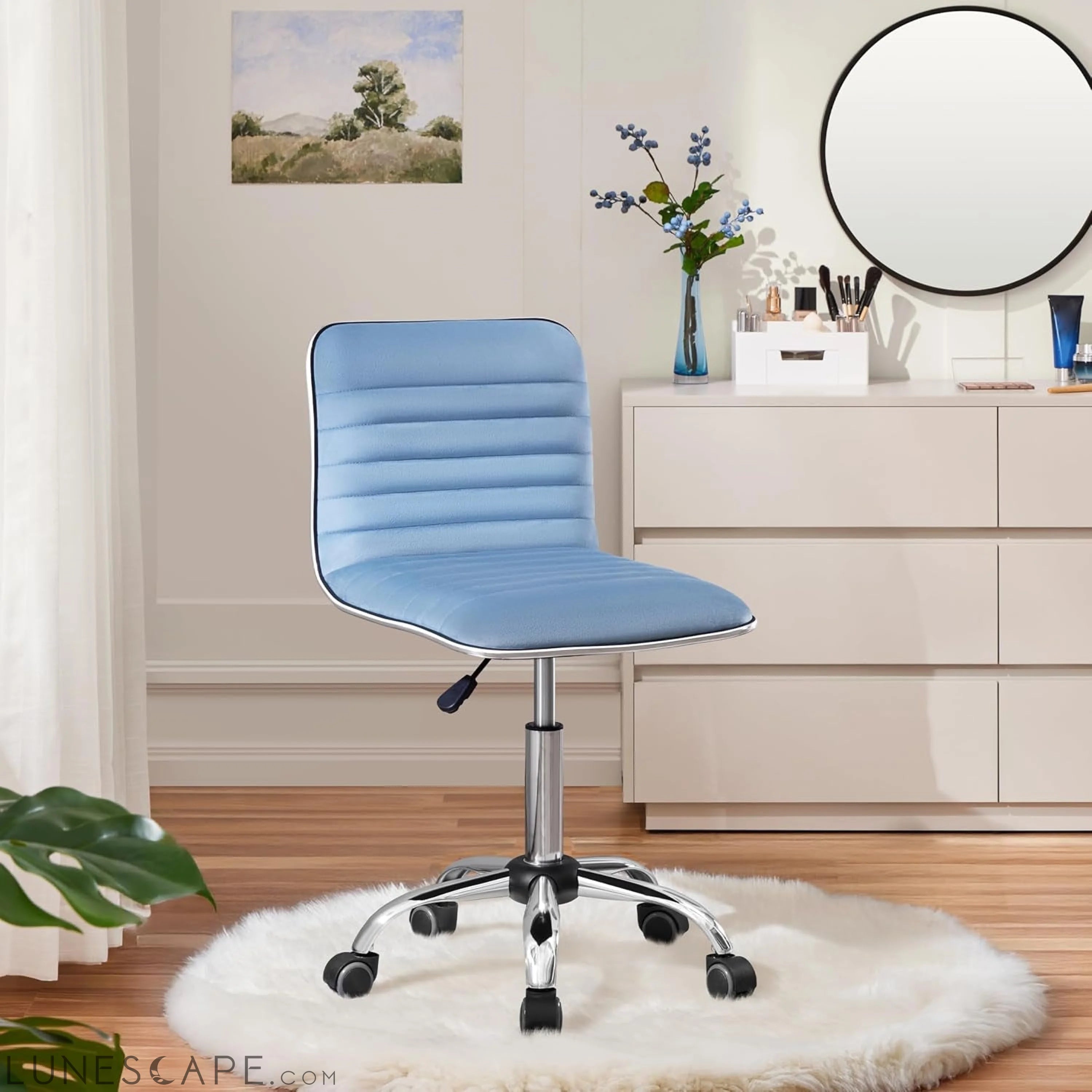 Velvet Low Back Vanity Chair Armless Ribbed Office Chair Swivel Task LUNESCAPE