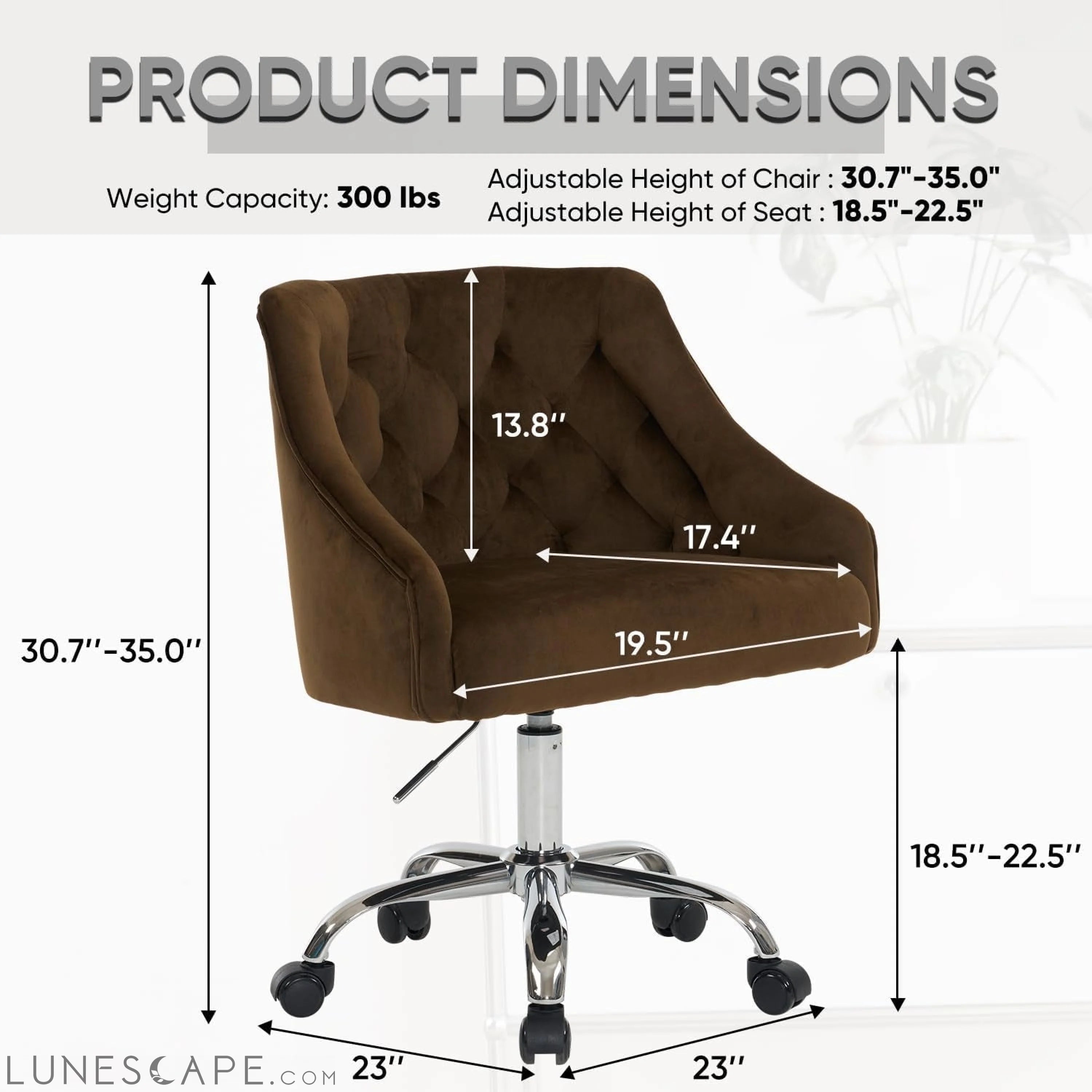 Velvet Office Swivel Chair, Vanity Chair, Fabric Desk Chair, Pretty LUNESCAPE