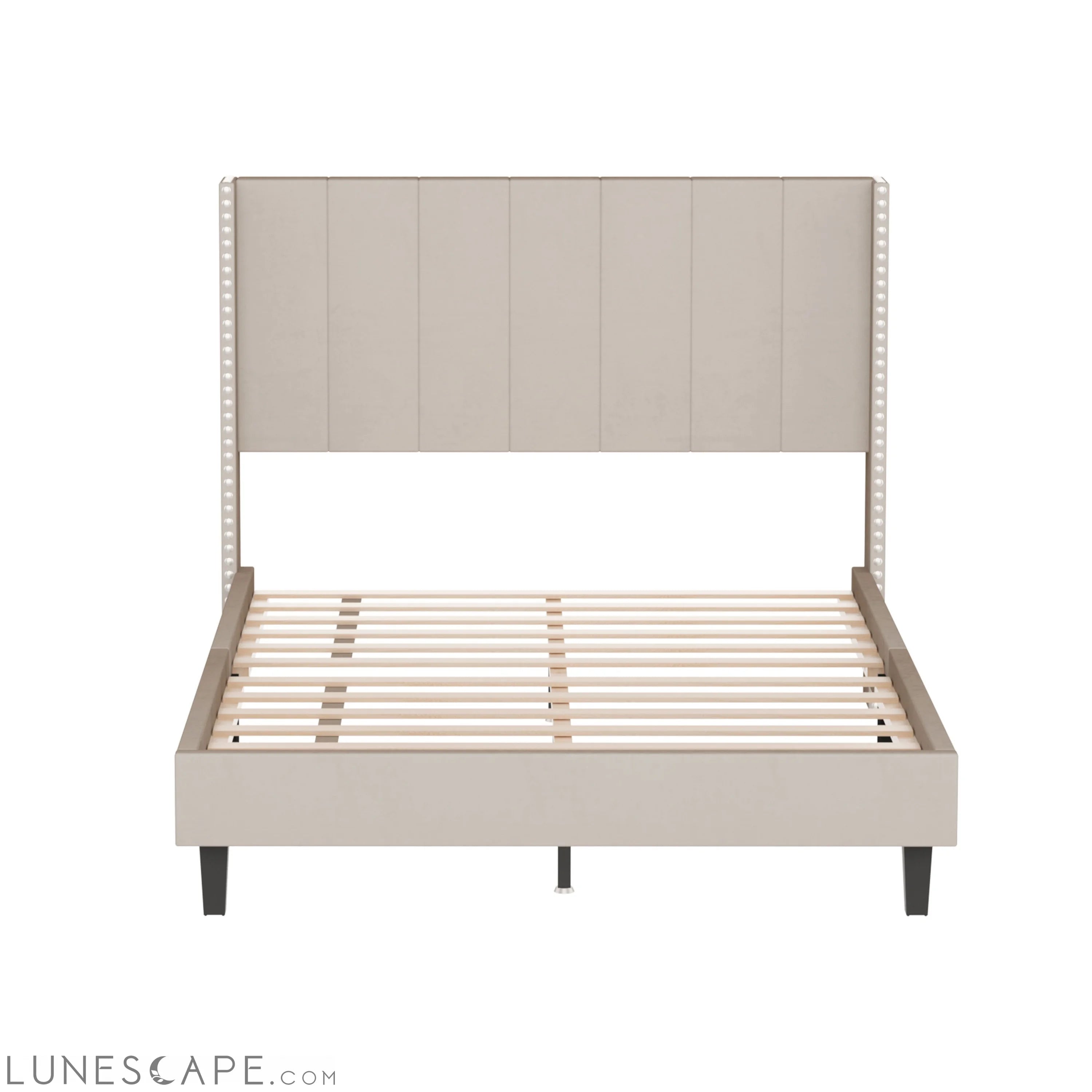 Velvet Upholstered Bed Frame with Vertical Channel Tufted LUNESCAPE