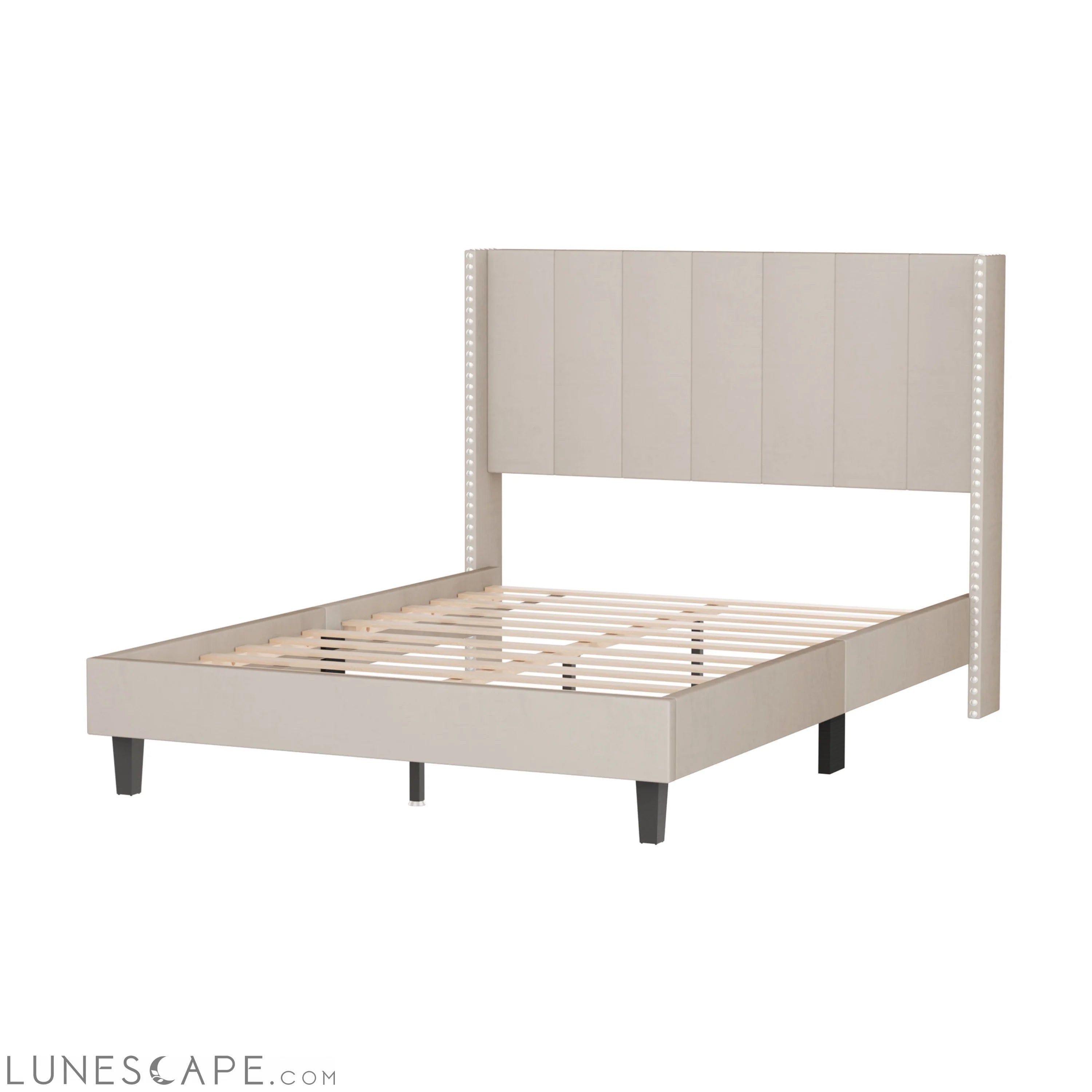 Velvet Upholstered Bed Frame with Vertical Channel Tufted LUNESCAPE