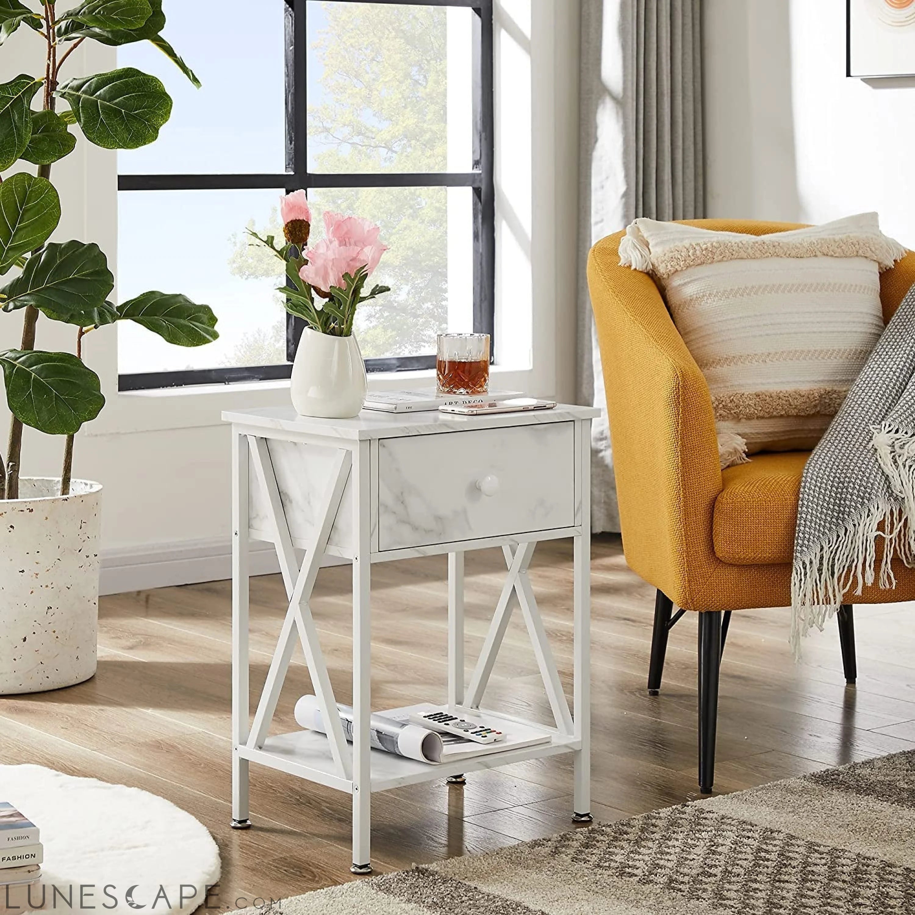 Versatile X-Design Marble White Nightstand LUNESCAPE