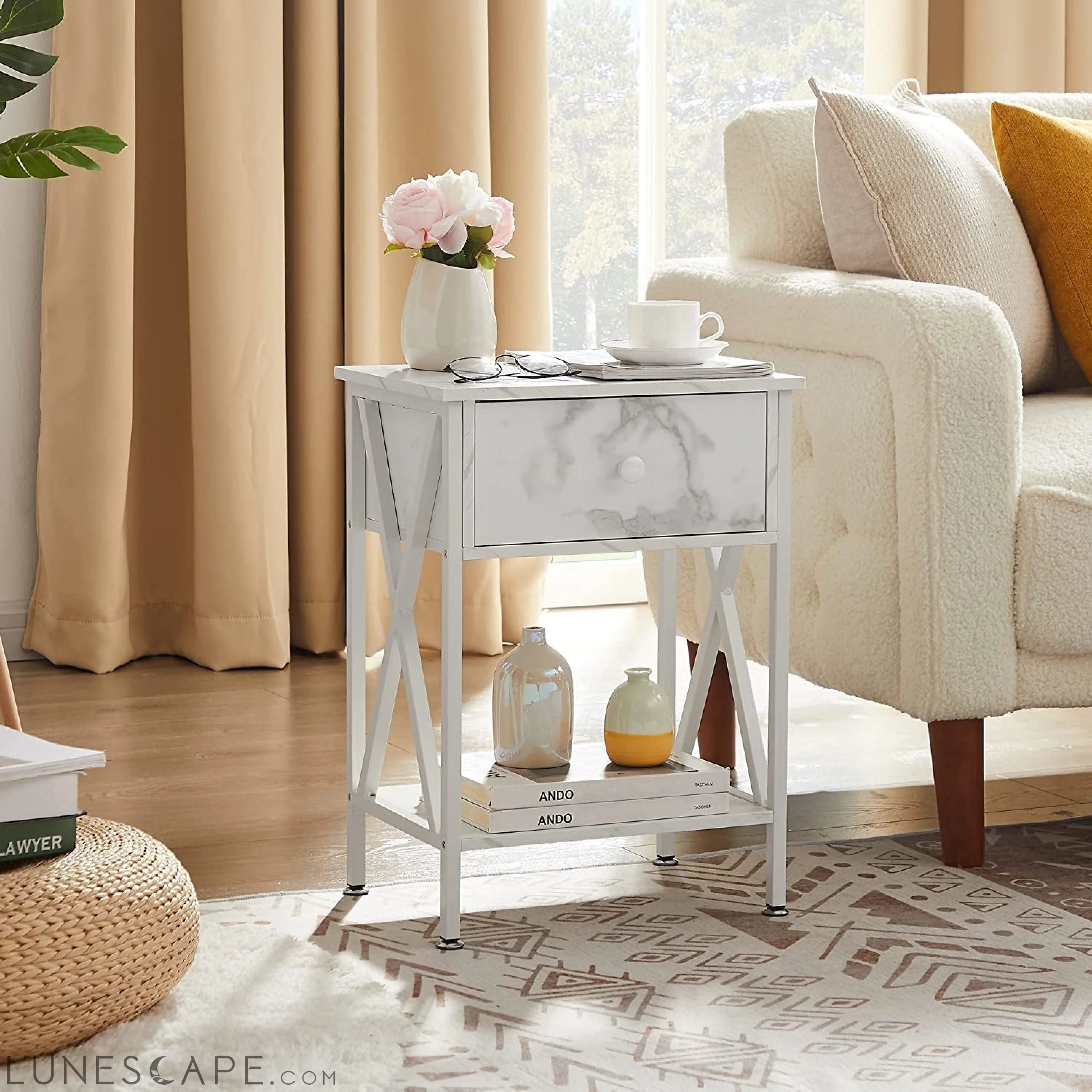 Versatile X-Design Marble White Nightstand LUNESCAPE