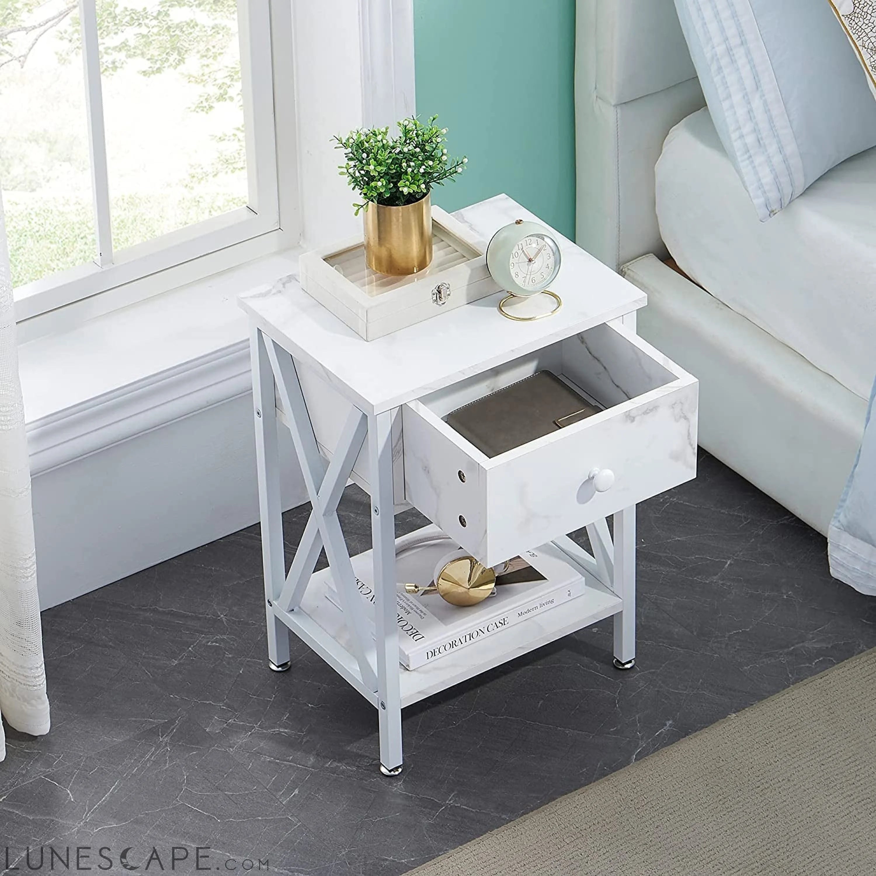 Versatile X-Design Marble White Nightstand LUNESCAPE