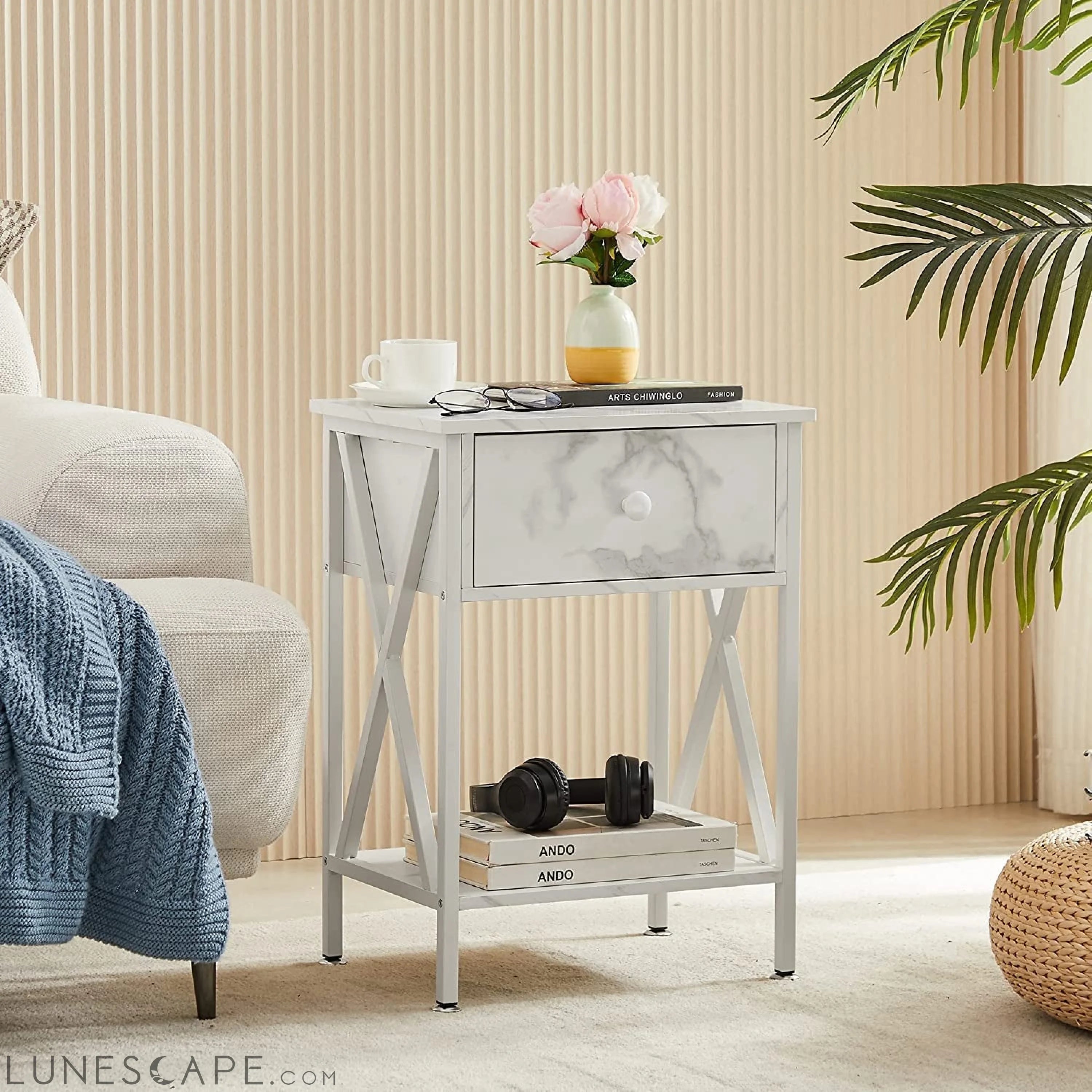 Versatile X-Design Marble White Nightstand LUNESCAPE