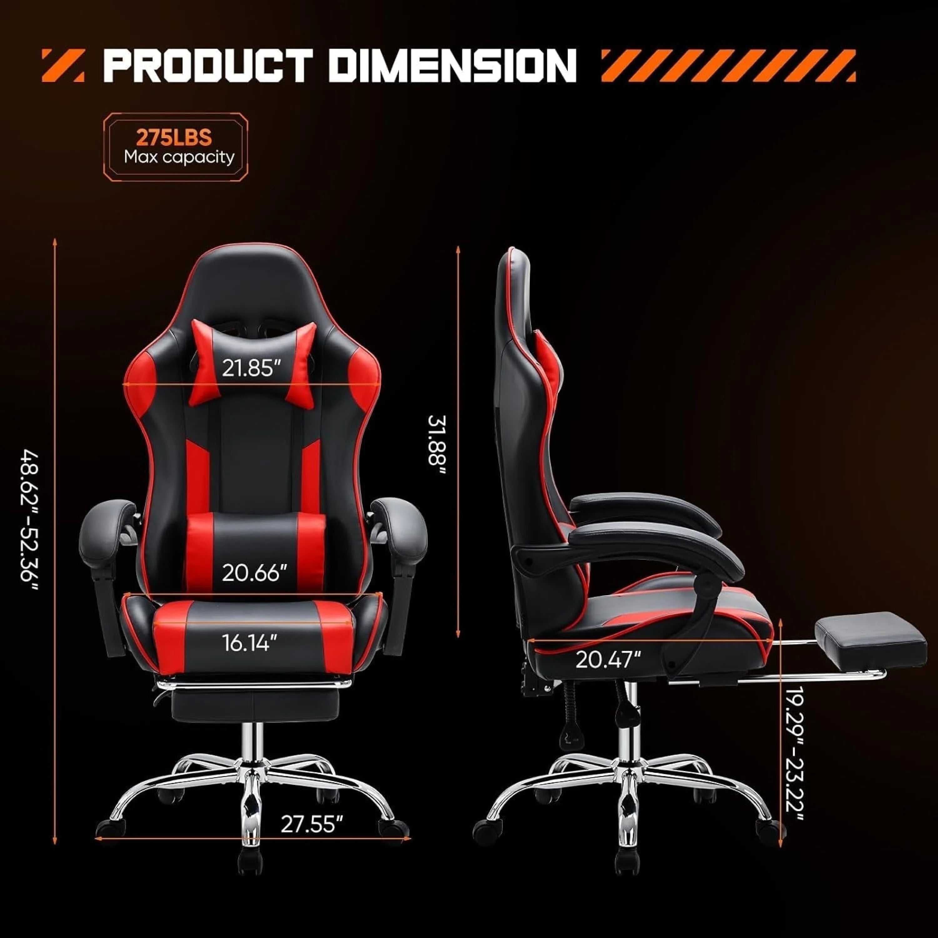 Video Game Desk Chair - Ergonomic Computer with Footrest and Comfy LUNESCAPE