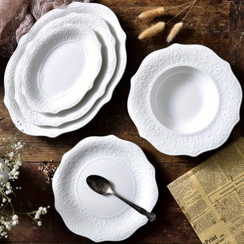 Vintage Lace Nordic Ceramic Dinner Plate Microwave Safe LUNESCAPE