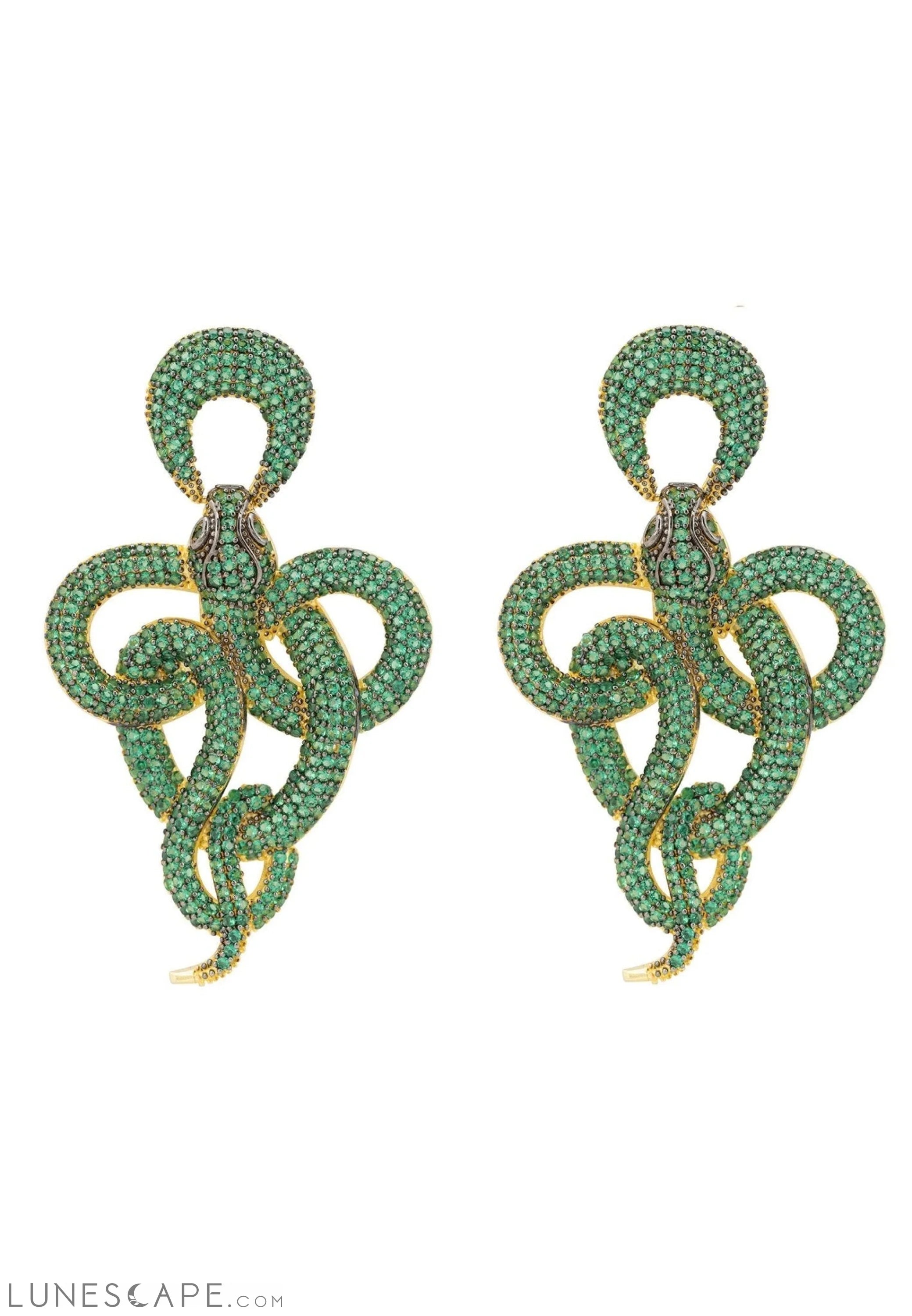 Viper Snake Drop Earrings Gold Emerald LUNESCAPE