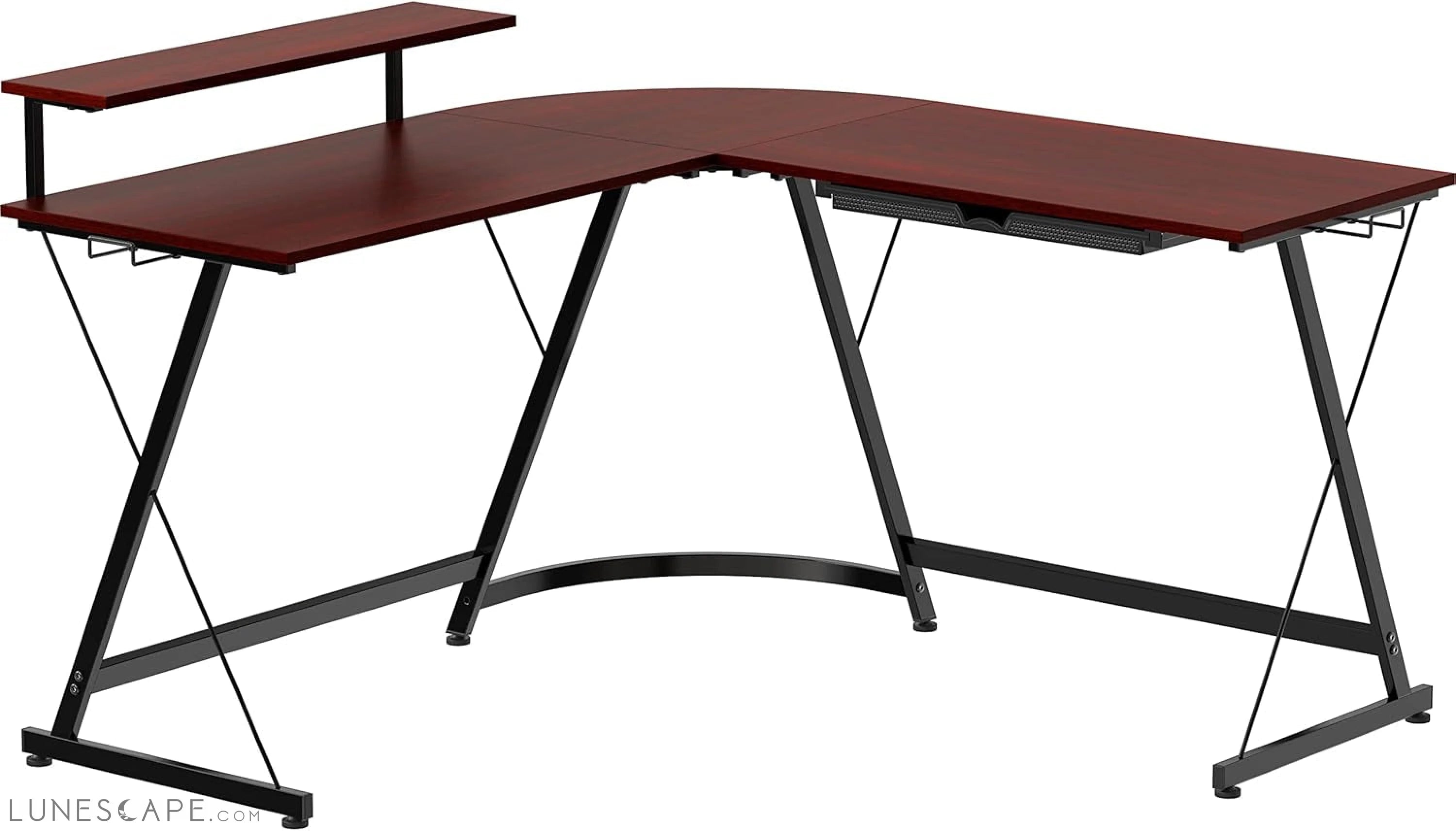 Vista L-Shape Desk with Monitor Stand, Cherry LUNESCAPE