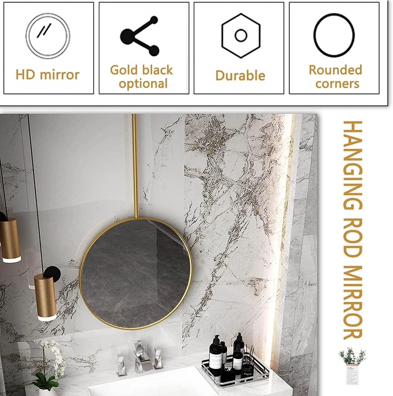 Wall Mounted Mirror, Hanging Mirror Bathroom Vanity LUNESCAPE