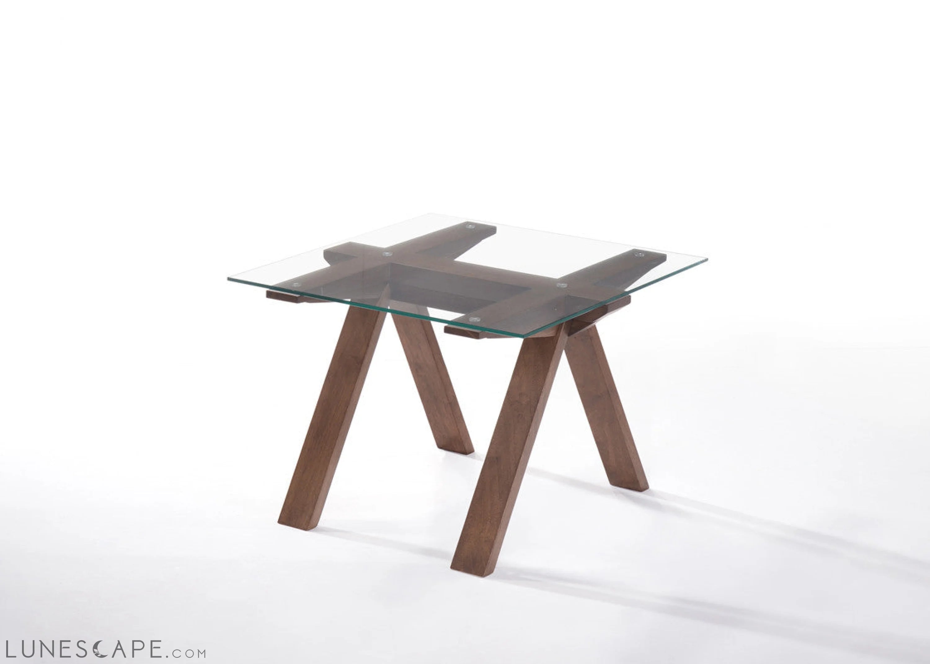 Walnut Wood and Glass End Table LUNESCAPE