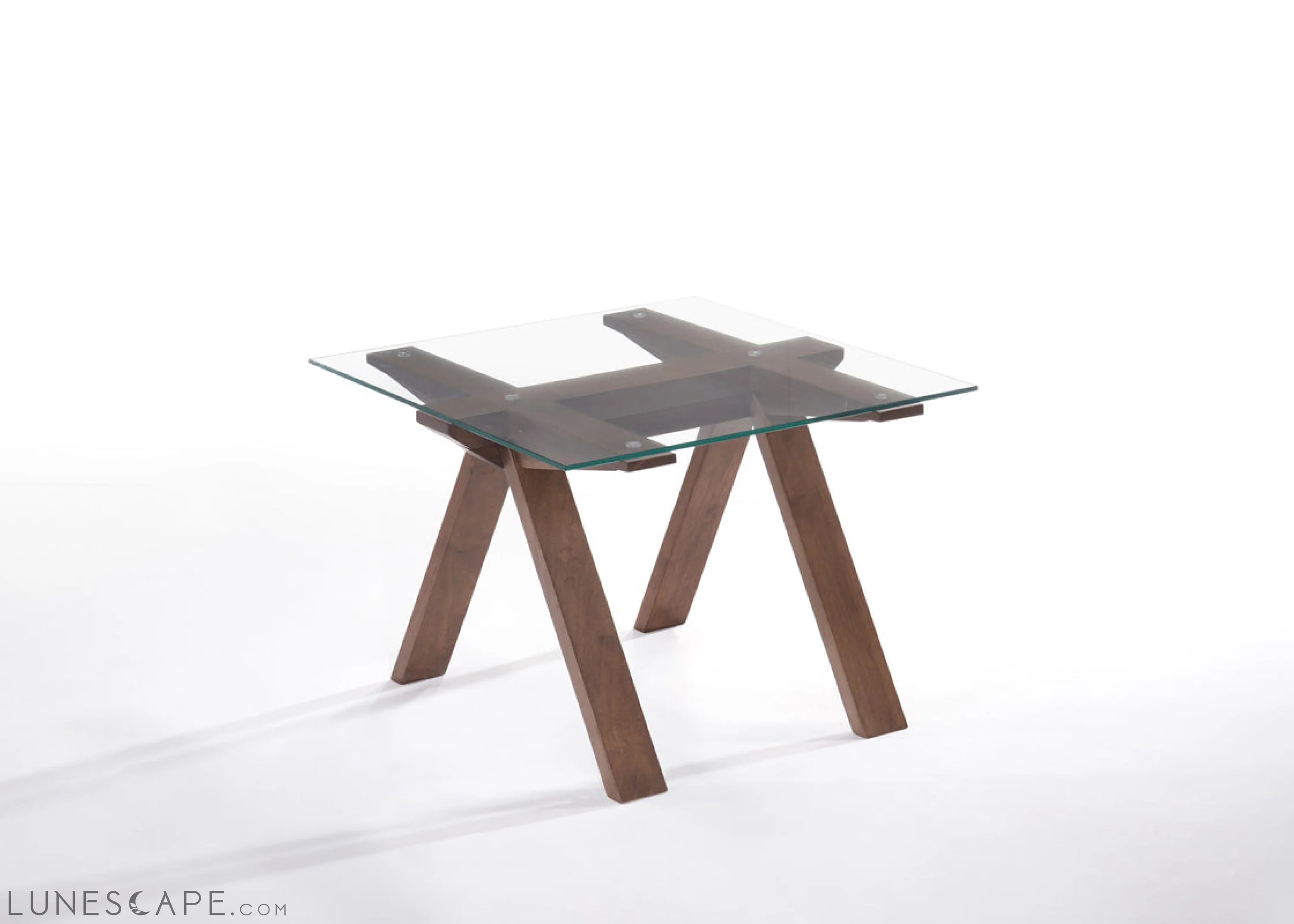 Walnut Wood and Glass End Table LUNESCAPE