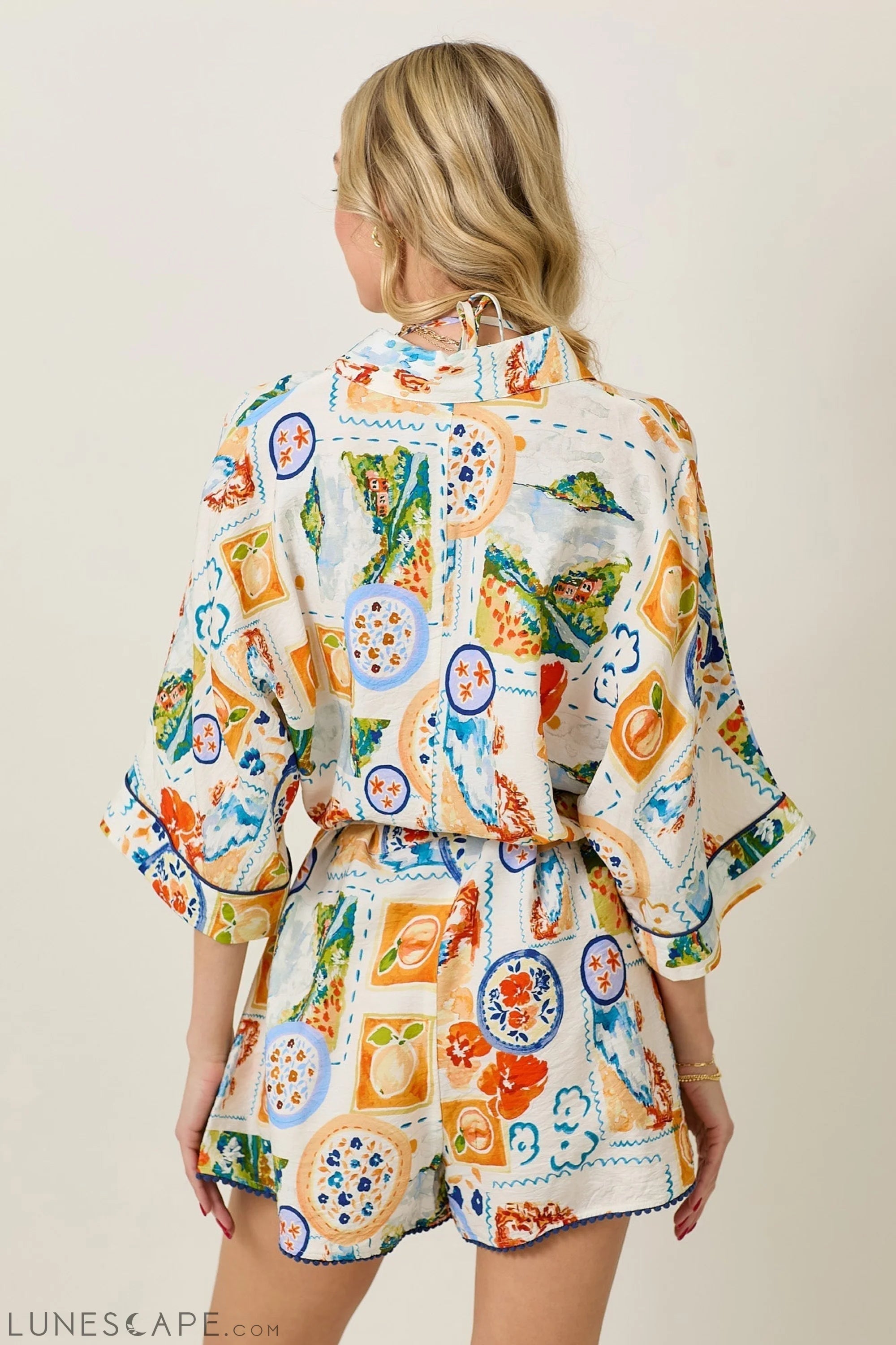 Watercolor Print Romper and Bra Top Set LUNESCAPE