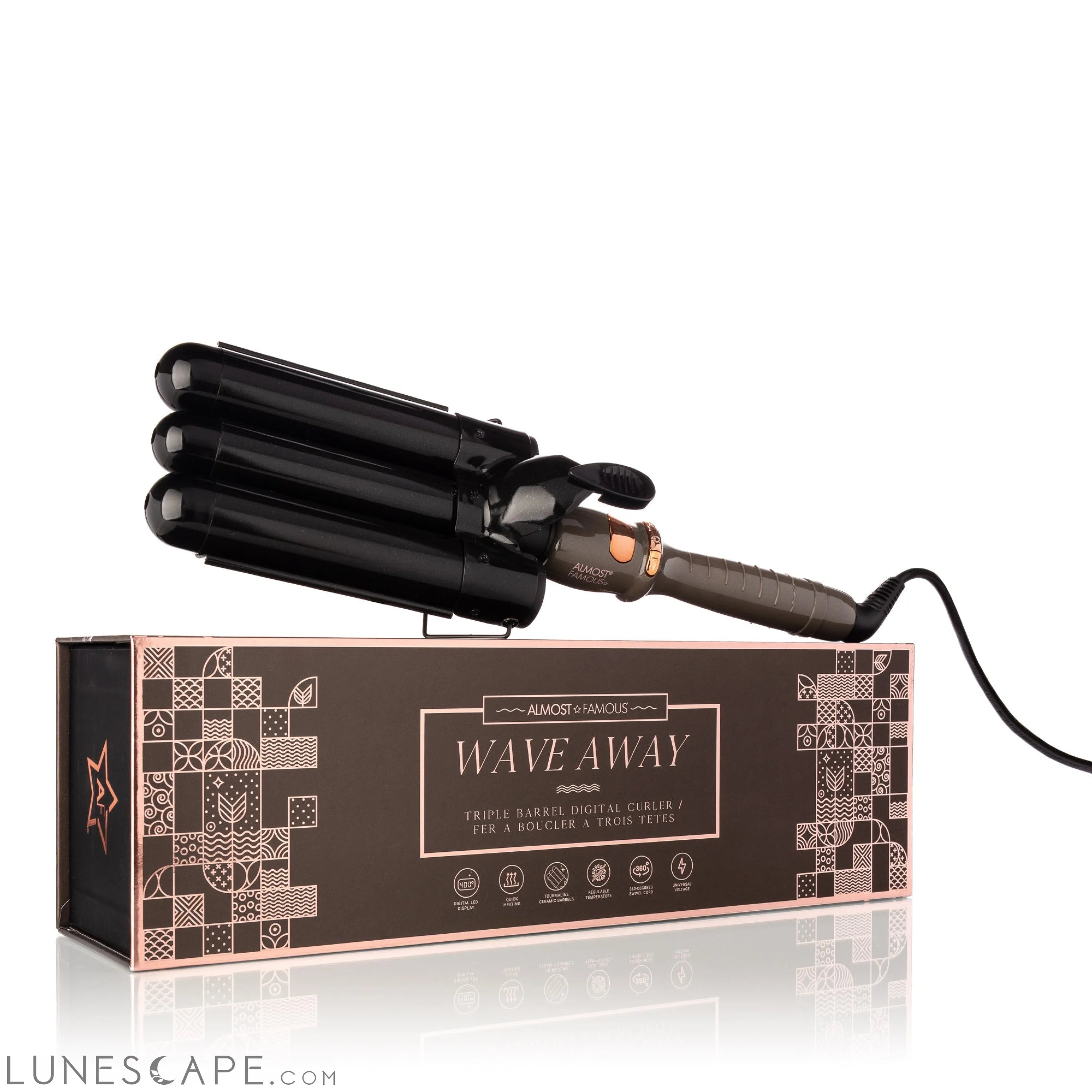 Wave Away Triple Barrel Curler with Tourmaline Ceramic Barrels LUNESCAPE