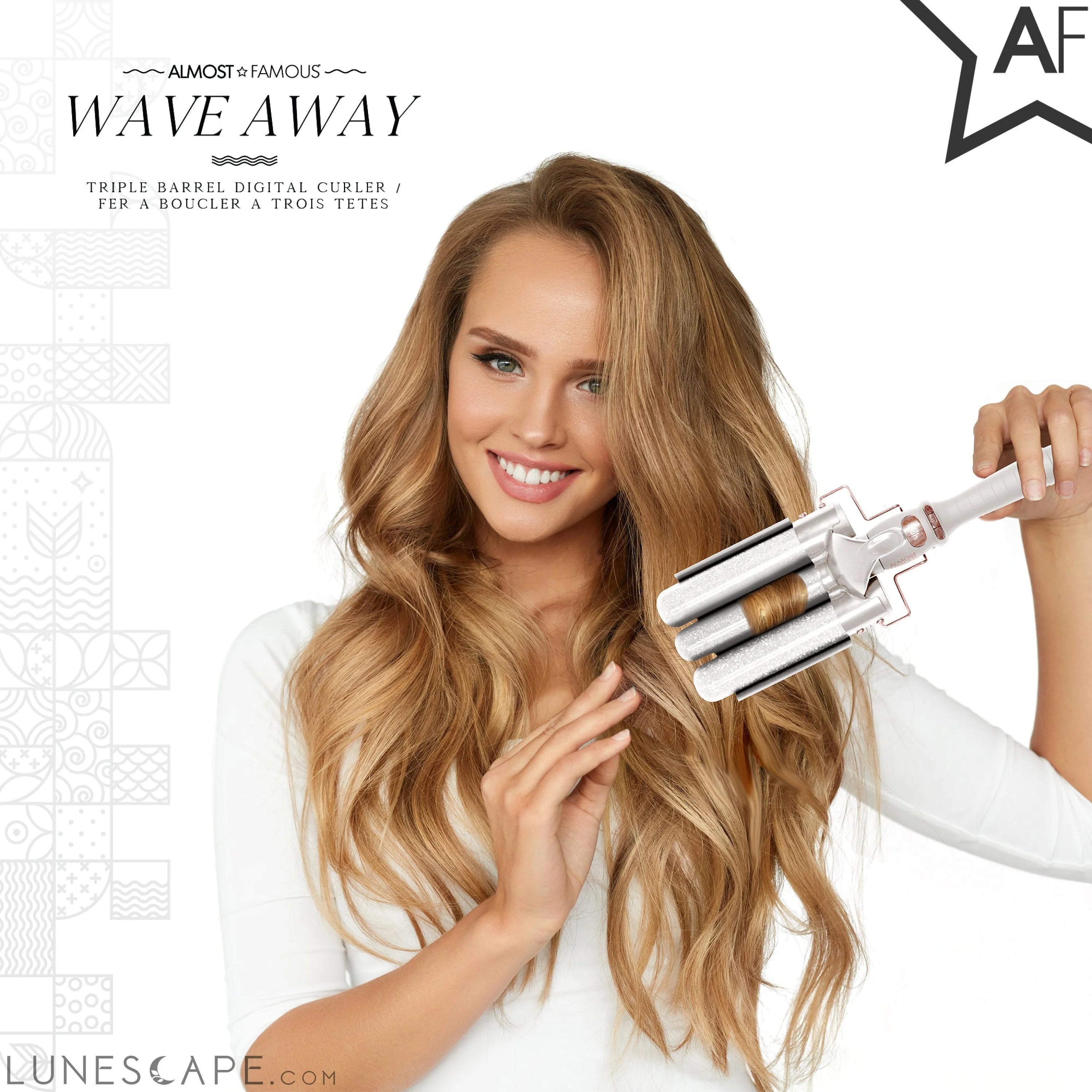 Wave Away Triple Barrel Curler with Tourmaline Ceramic Barrels LUNESCAPE