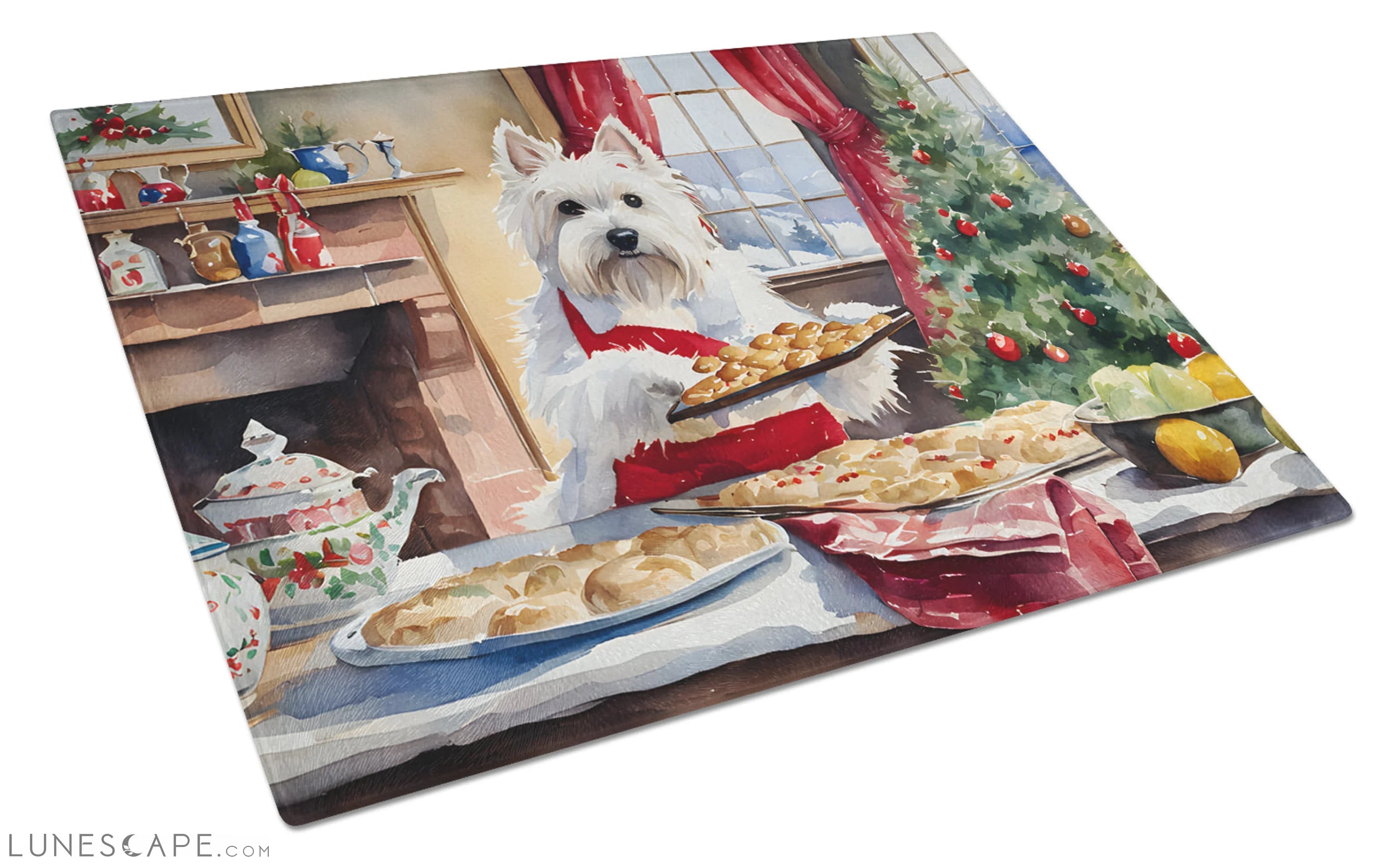 Westie Christmas Cookies Glass Cutting Board LUNESCAPE