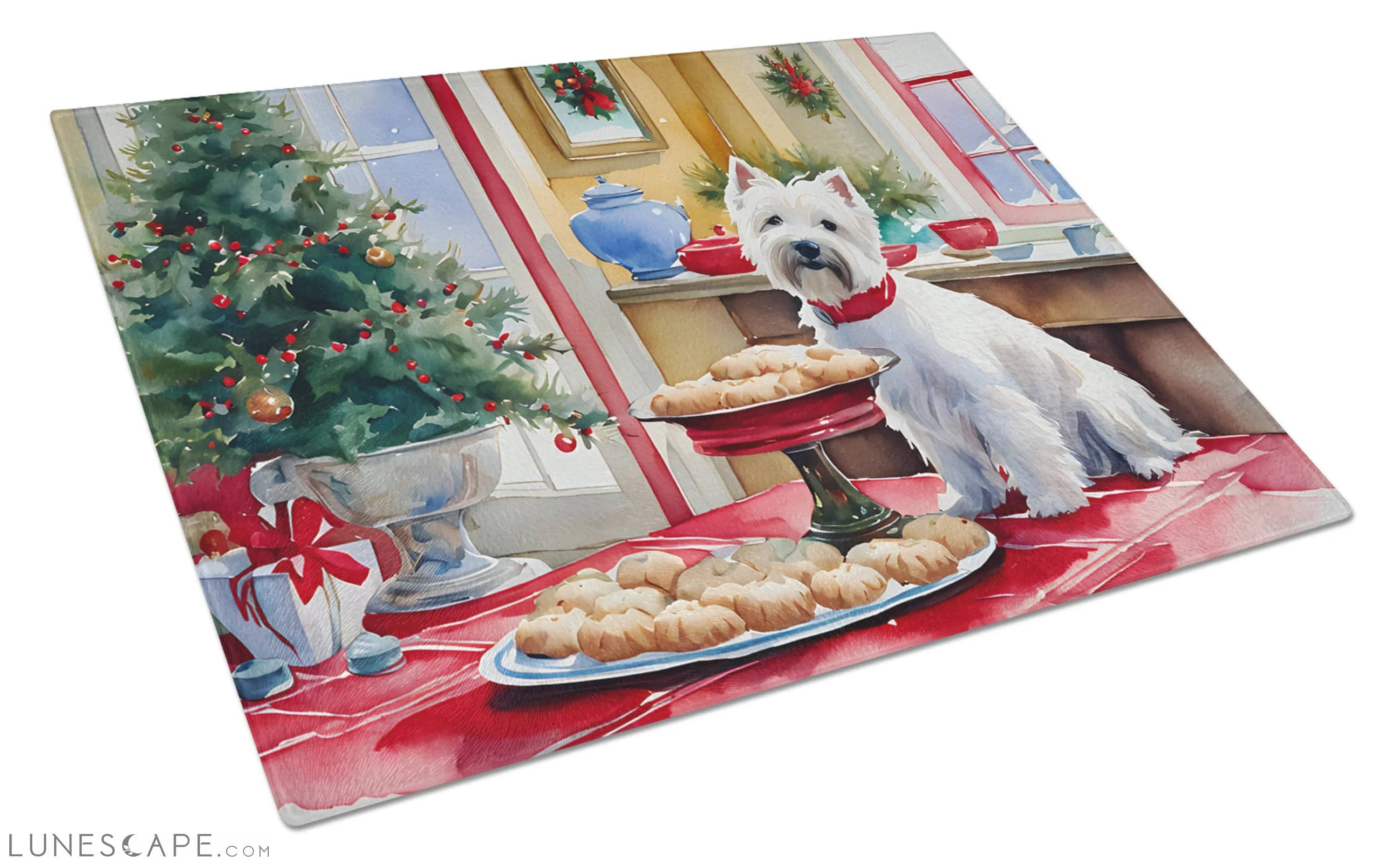 Westie Christmas Cookies Glass Cutting Board LUNESCAPE