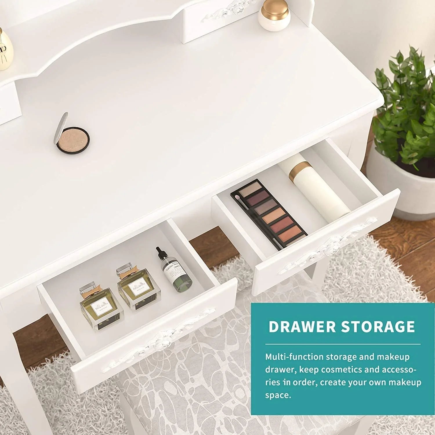White Bedroom Makeup Table Set LUNESCAPE