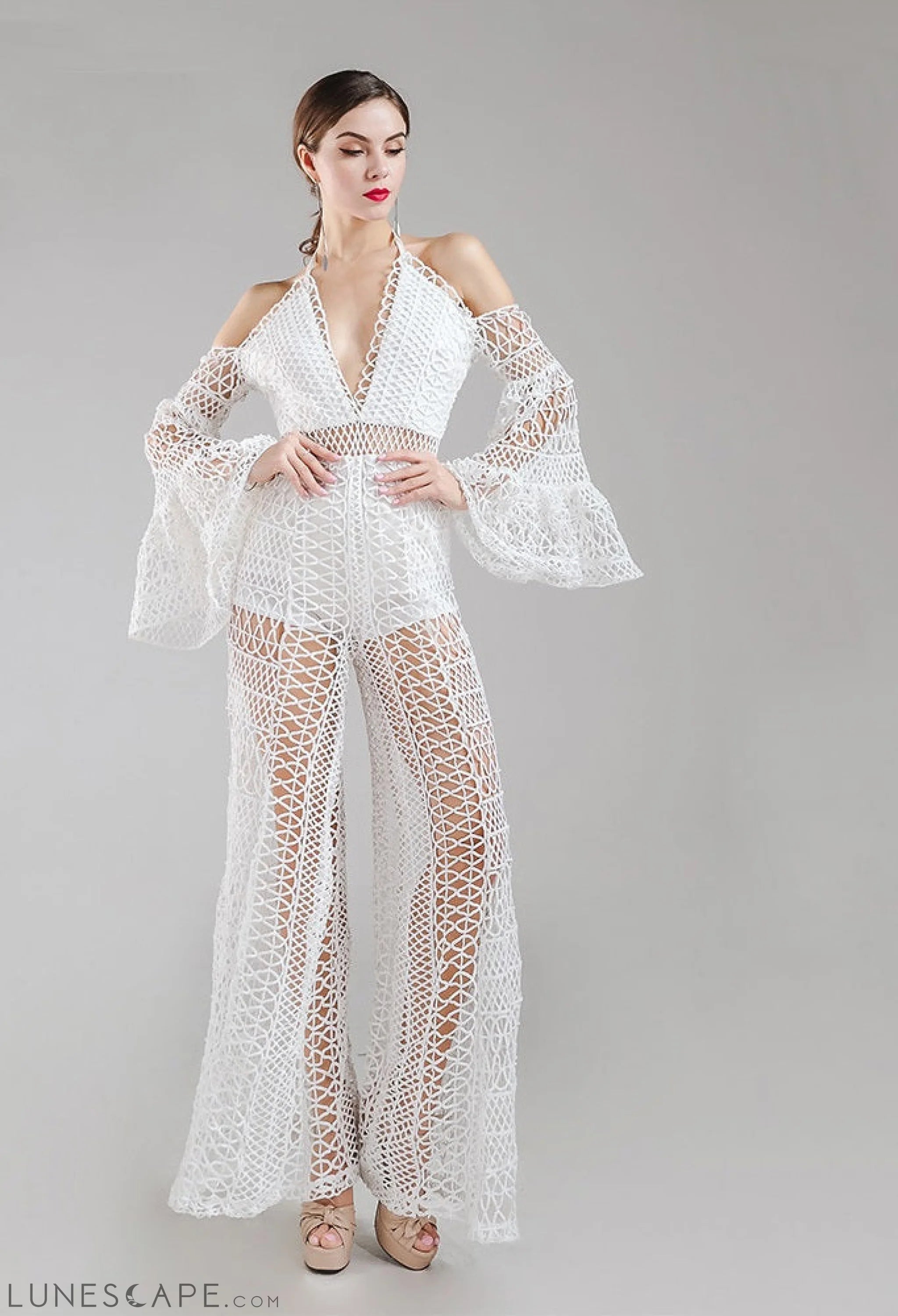 White Crochet Jumpsuit LUNESCAPE