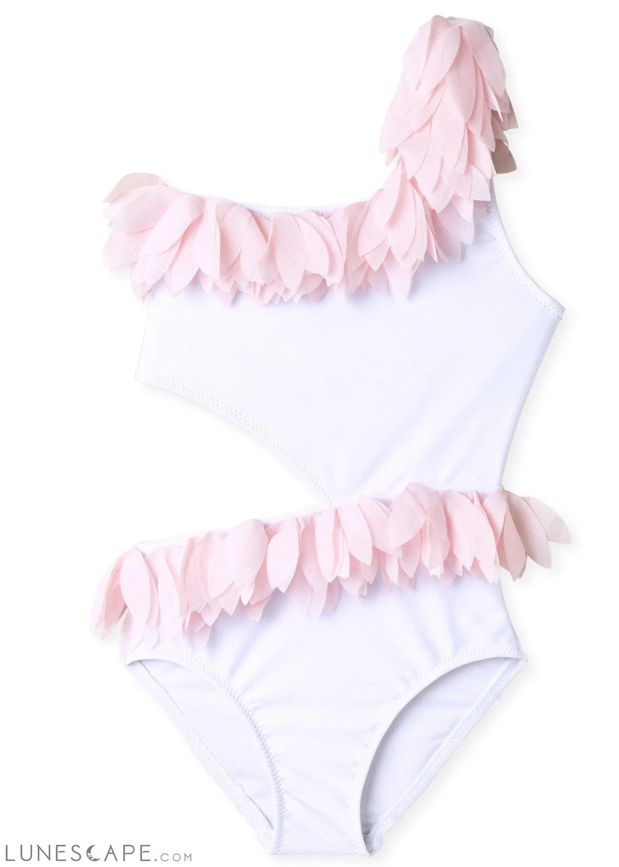 White Side Cut Swimsuit with Pink Petals LUNESCAPE