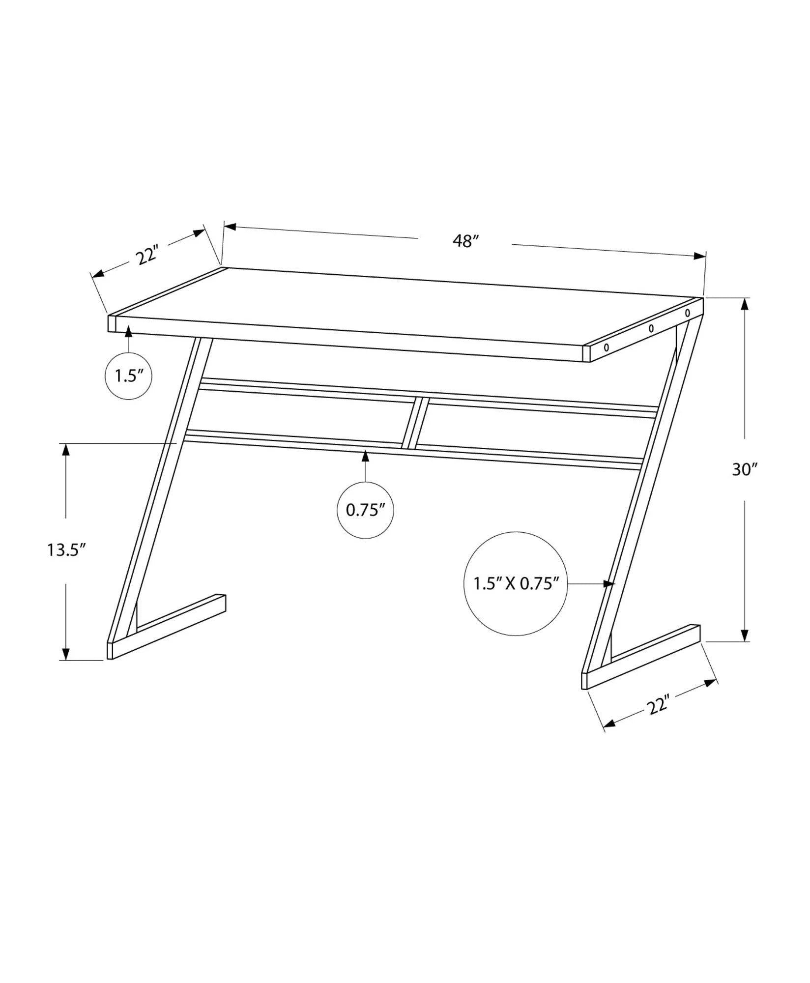 White & Silver Modern Desk - 22" x 48" x 30" LUNESCAPE