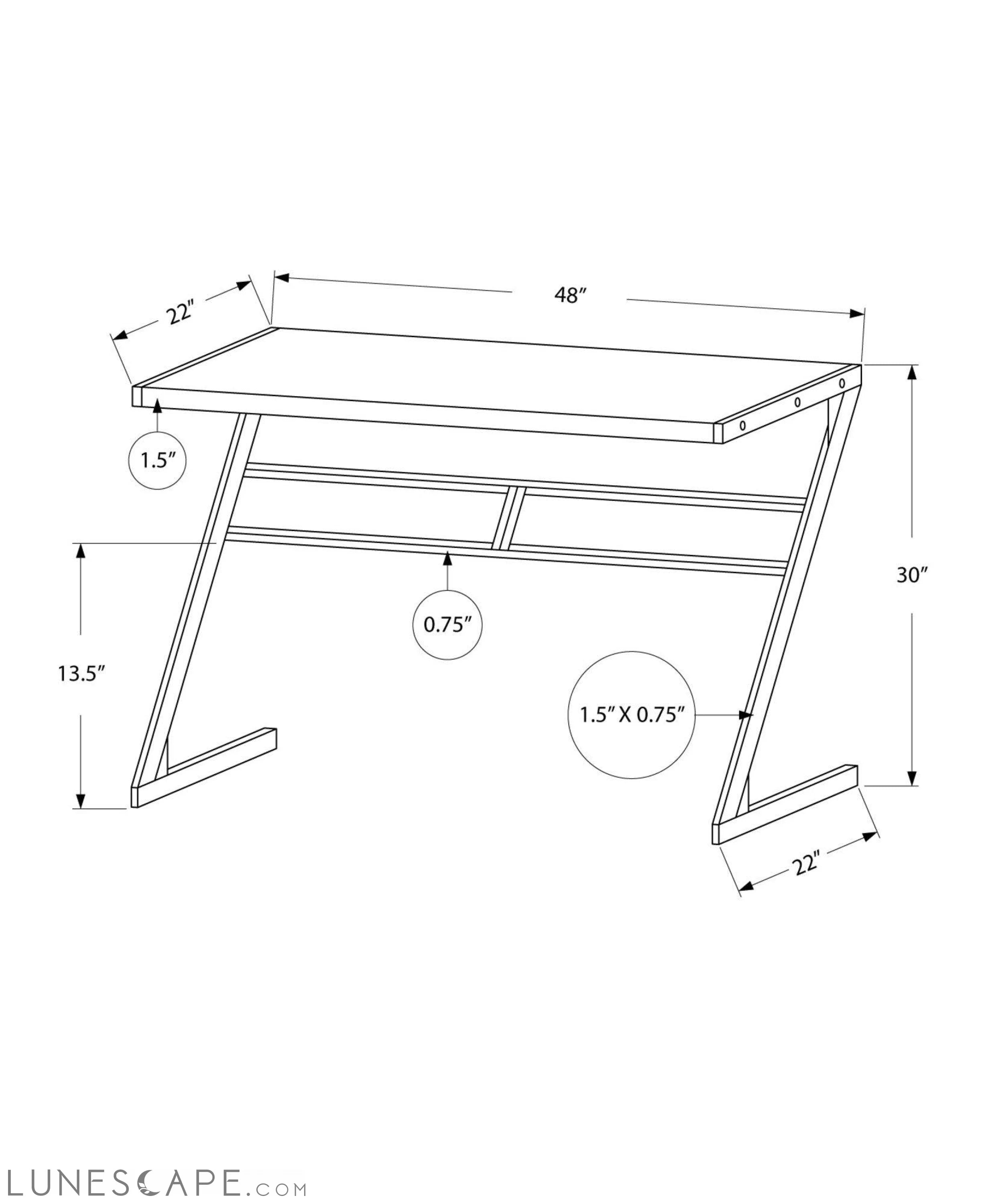 White & Silver Modern Desk - 22" x 48" x 30" LUNESCAPE