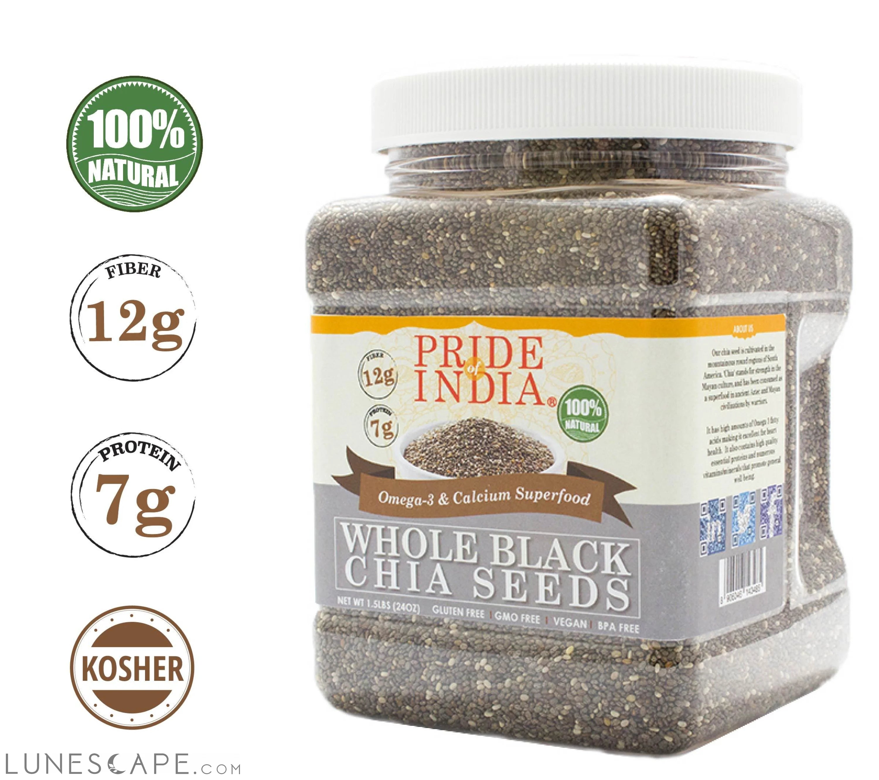 Whole Black Chia Seeds - Omega-3 & Calcium Superfood Jar LUNESCAPE