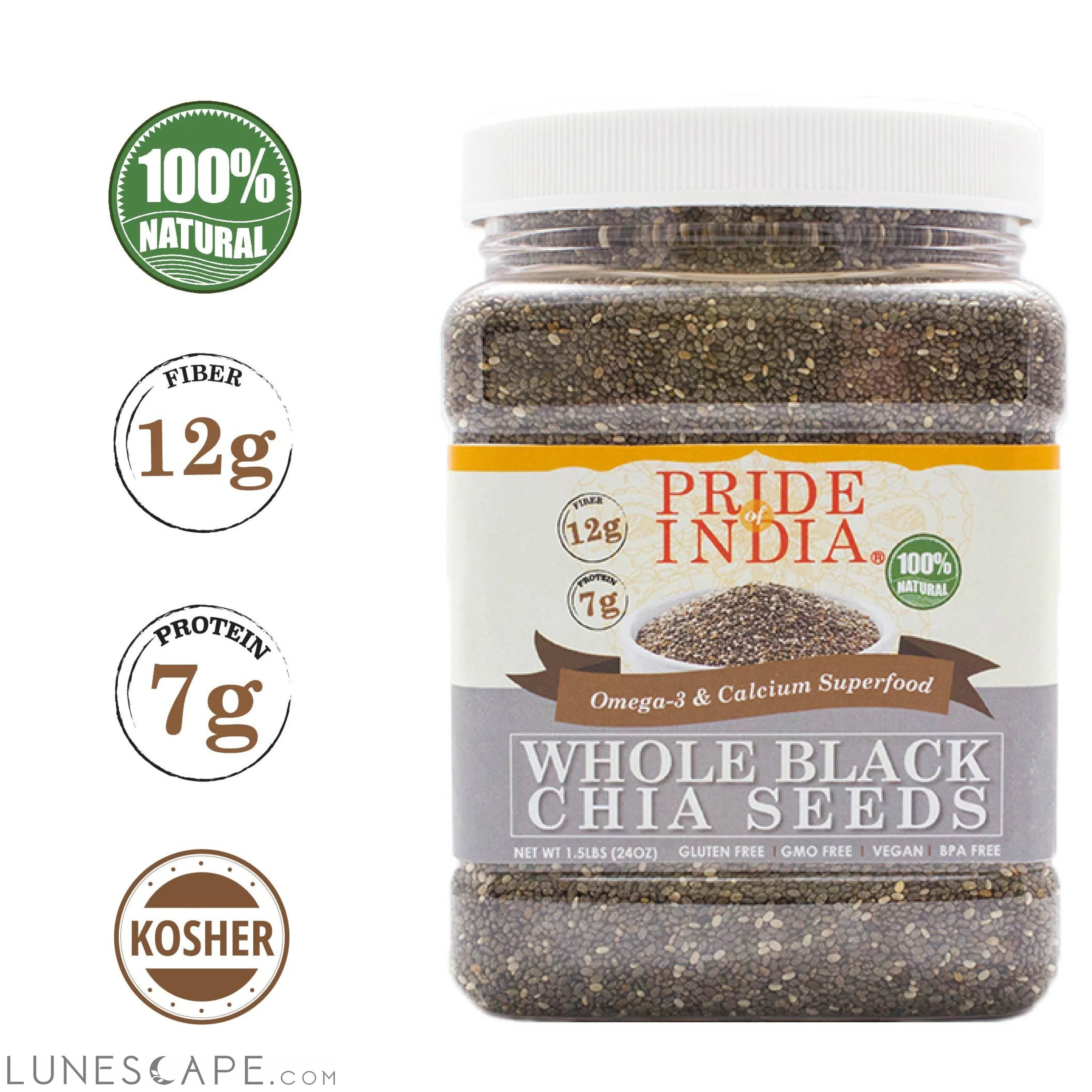 Whole Black Chia Seeds - Omega-3 & Calcium Superfood Jar LUNESCAPE