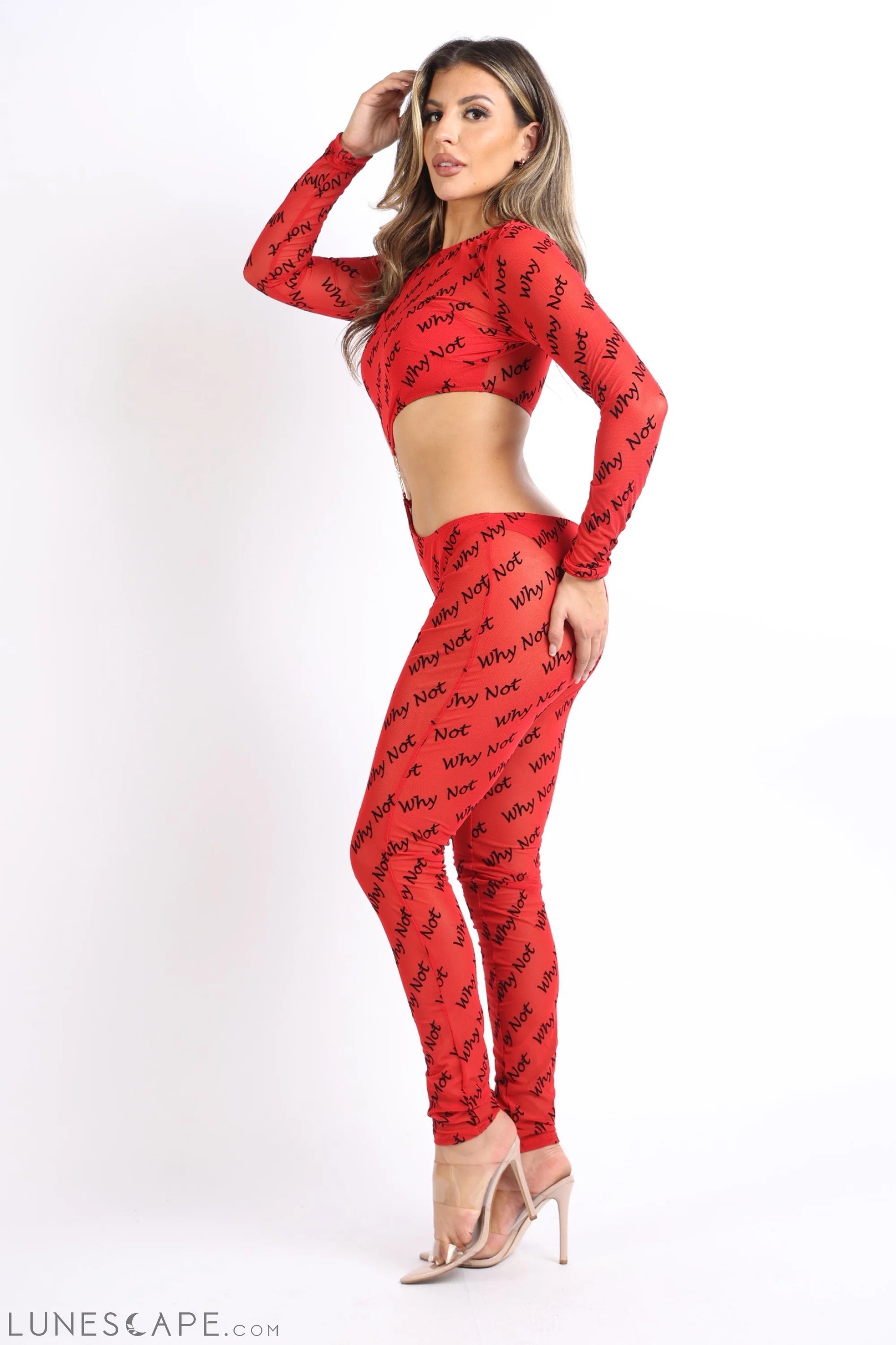"Why Not?" Cutout Double O-Ring Mesh Sexy Jumpsuit RED LUNESCAPE
