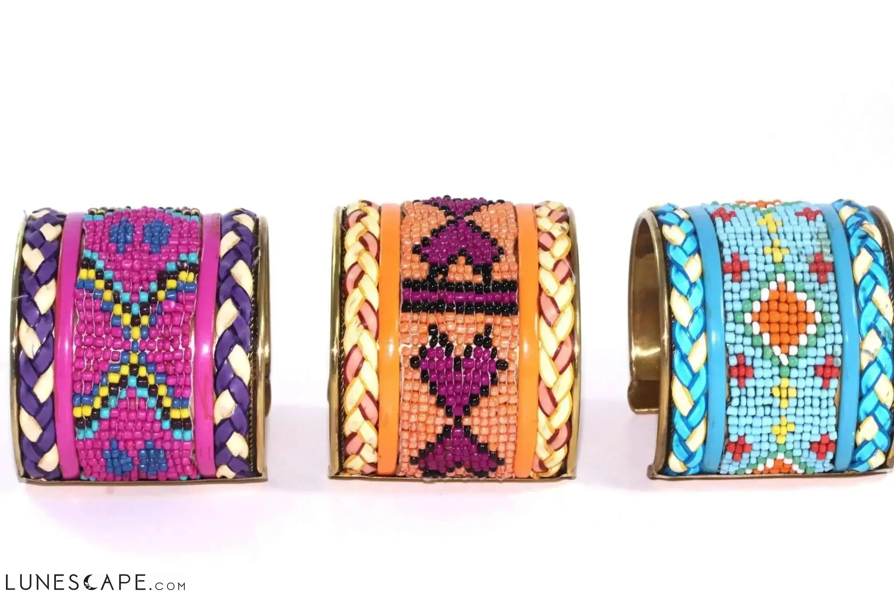 Wide Beaded Cuff - Orange / Blue / Yellow LUNESCAPE