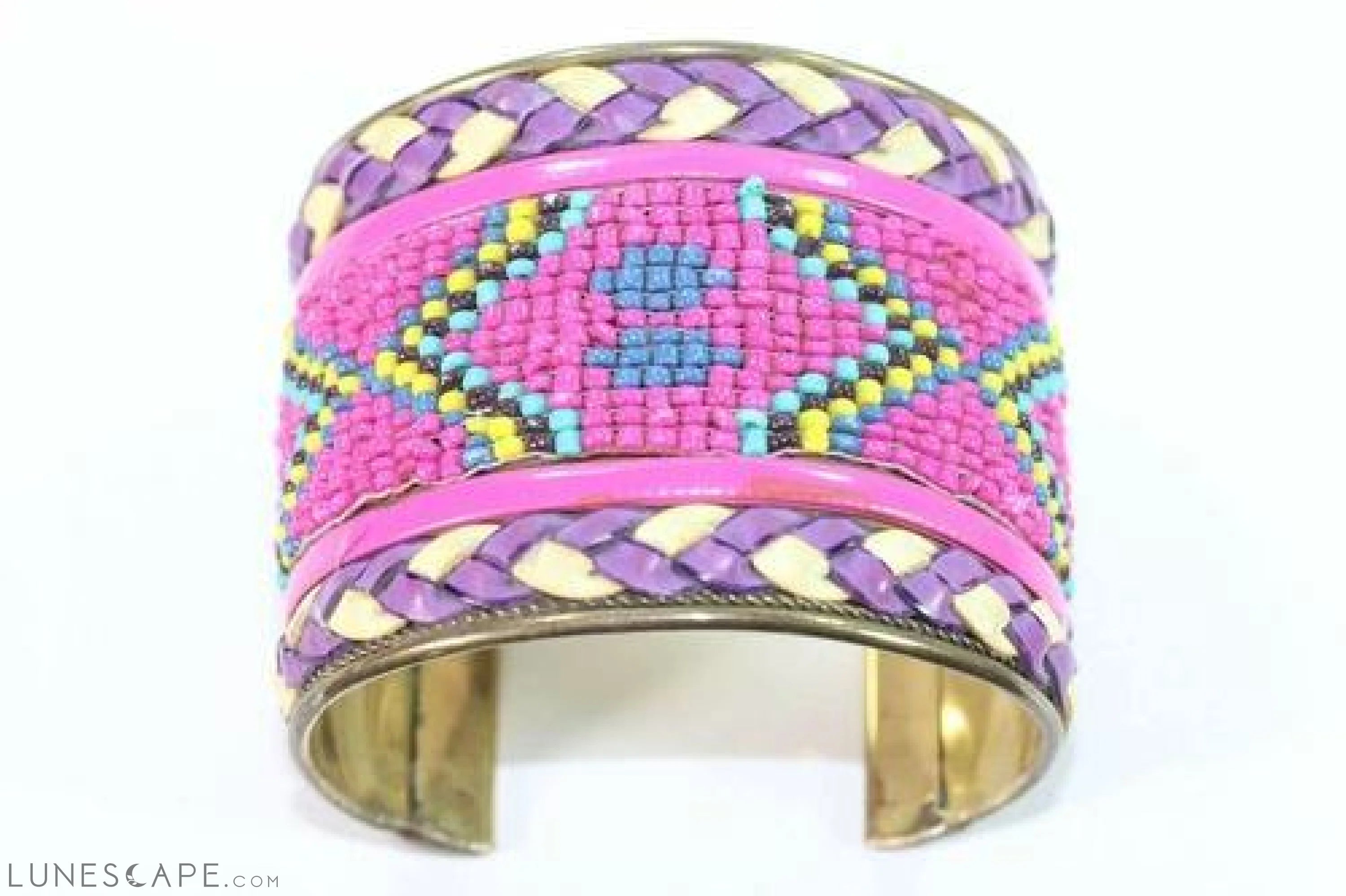Wide Beaded Cuff - Pink / Yellow / Blue LUNESCAPE