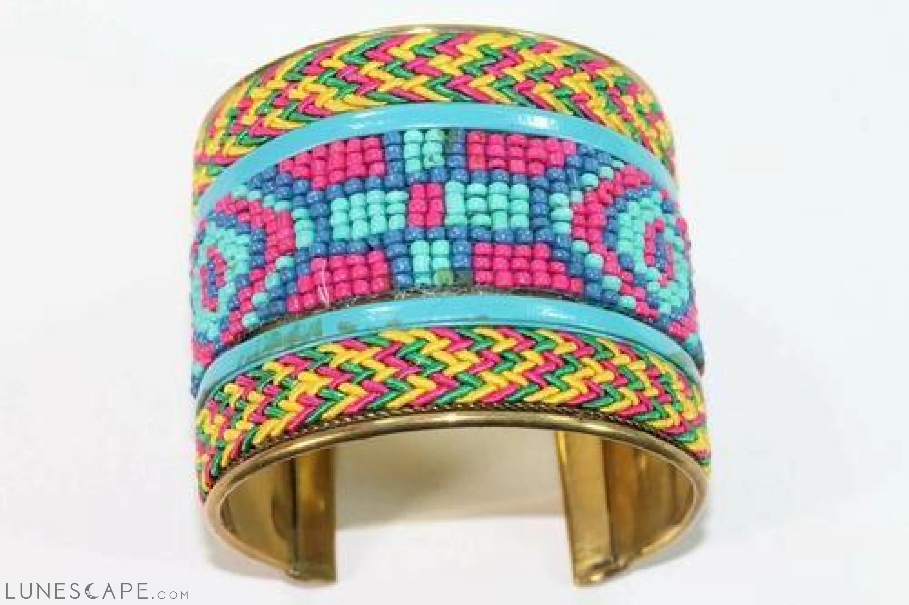 Wide Beaded Cuff - Pink / Yellow / Blue LUNESCAPE