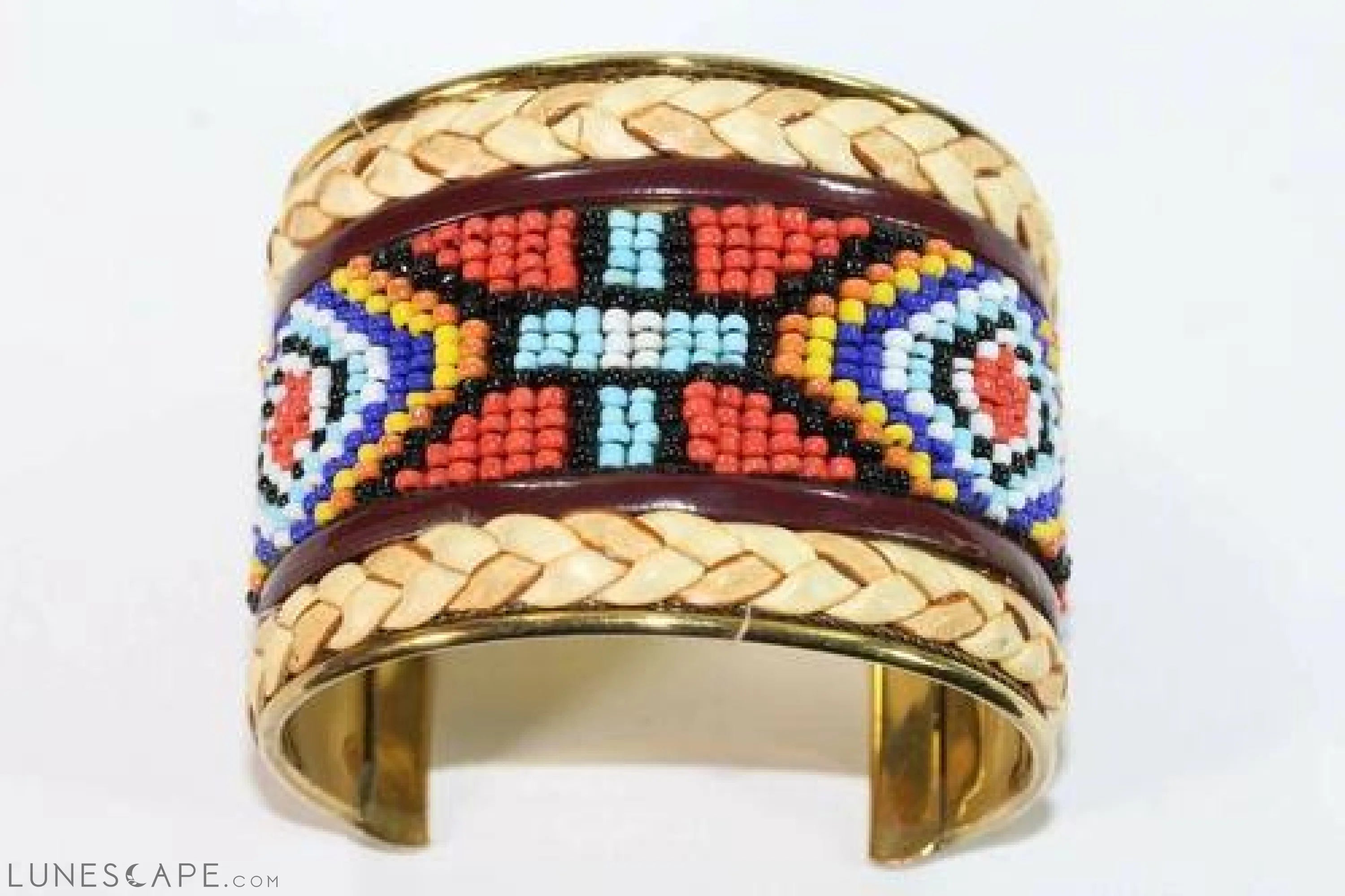Wide Beaded Cuff - Pink / Yellow / Blue LUNESCAPE