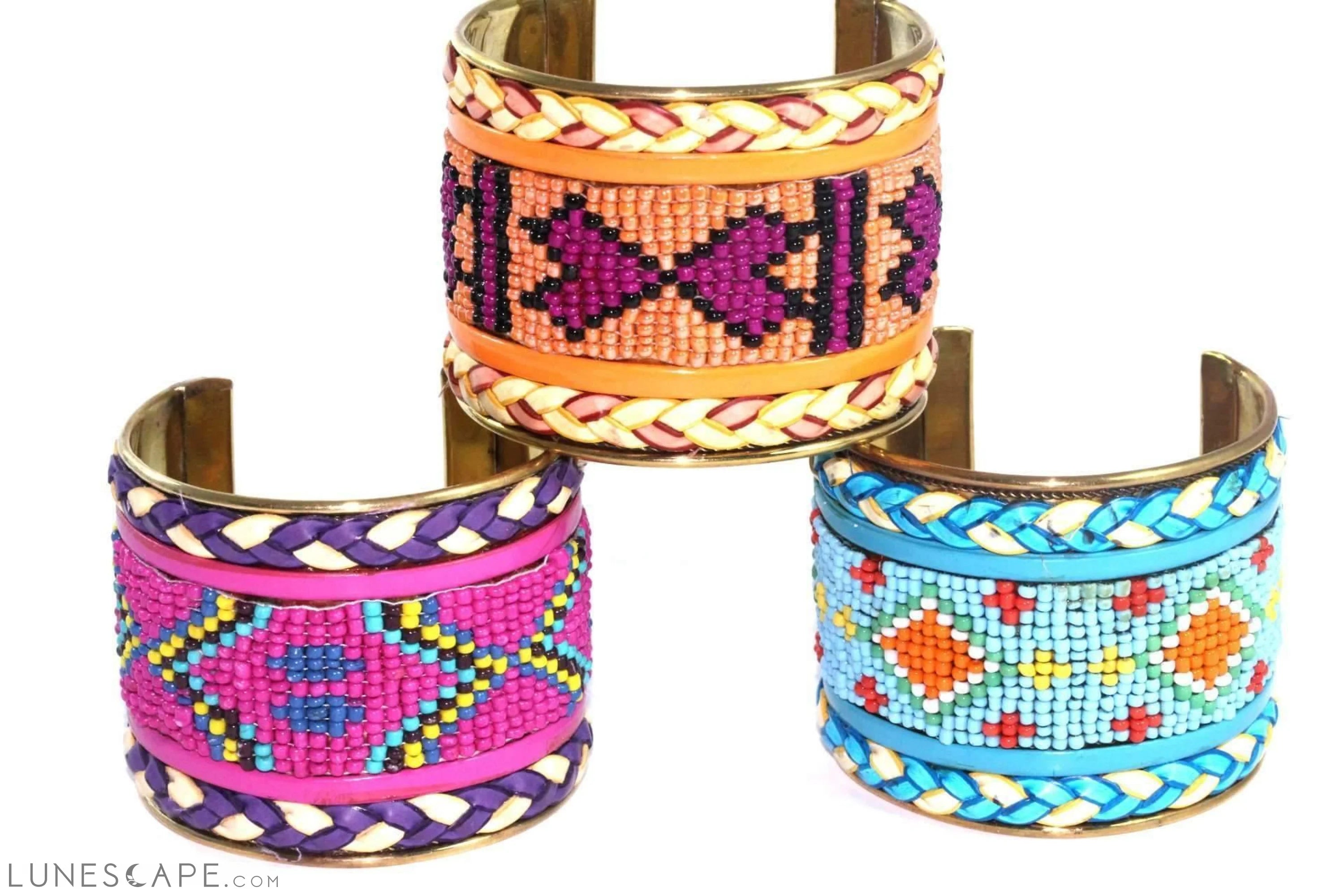 Wide Beaded Cuff - Turquoise / Red / Orange LUNESCAPE