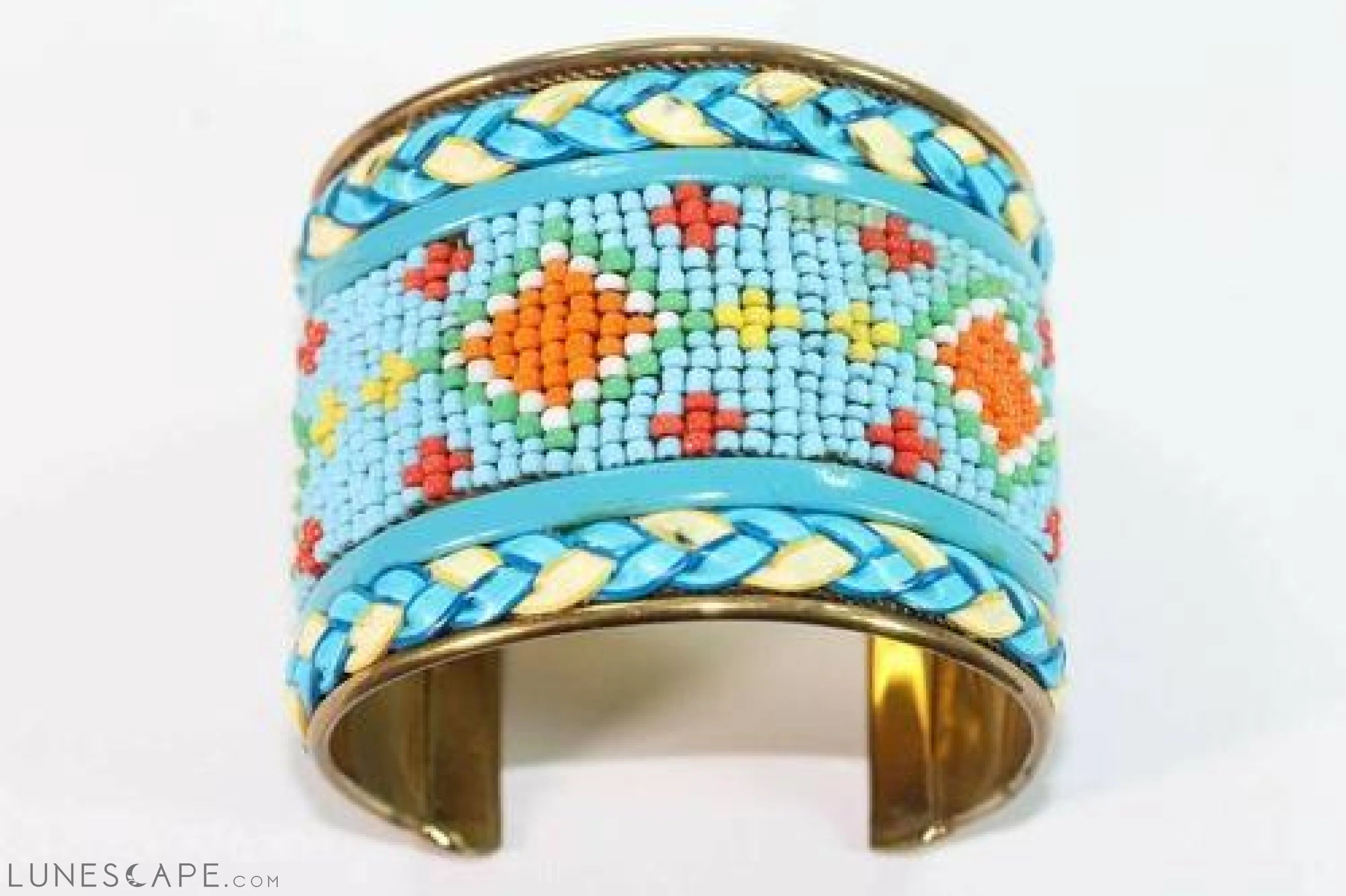 Wide Beaded Cuff - Turquoise / Red / Orange LUNESCAPE