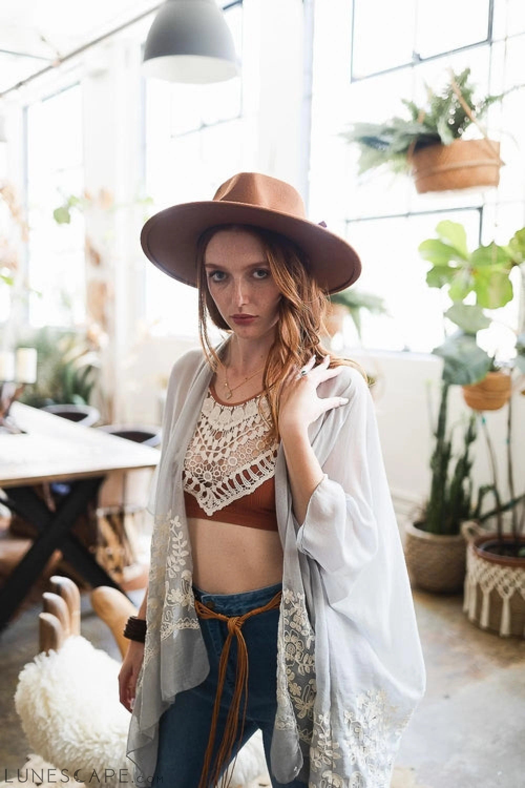 Wide Brim Leather Ribbon Bolero Hat LUNESCAPE
