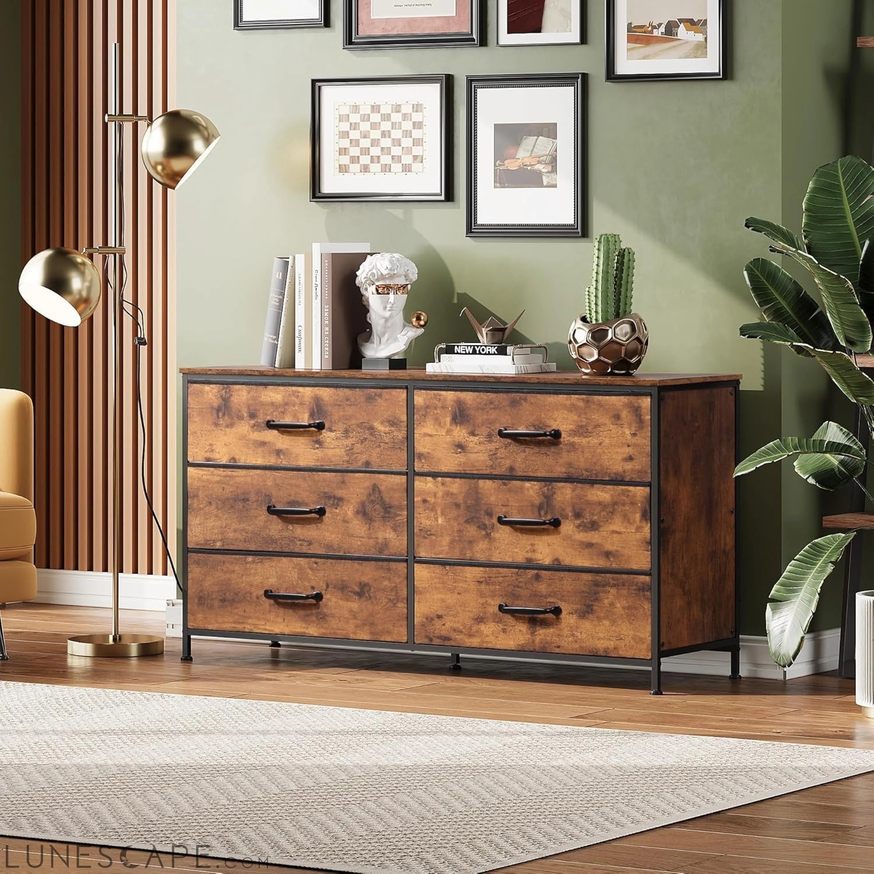 Wide Fabric Dresser, 6 Drawer Dresser TV Stand for 60" TV, Dressers LUNESCAPE