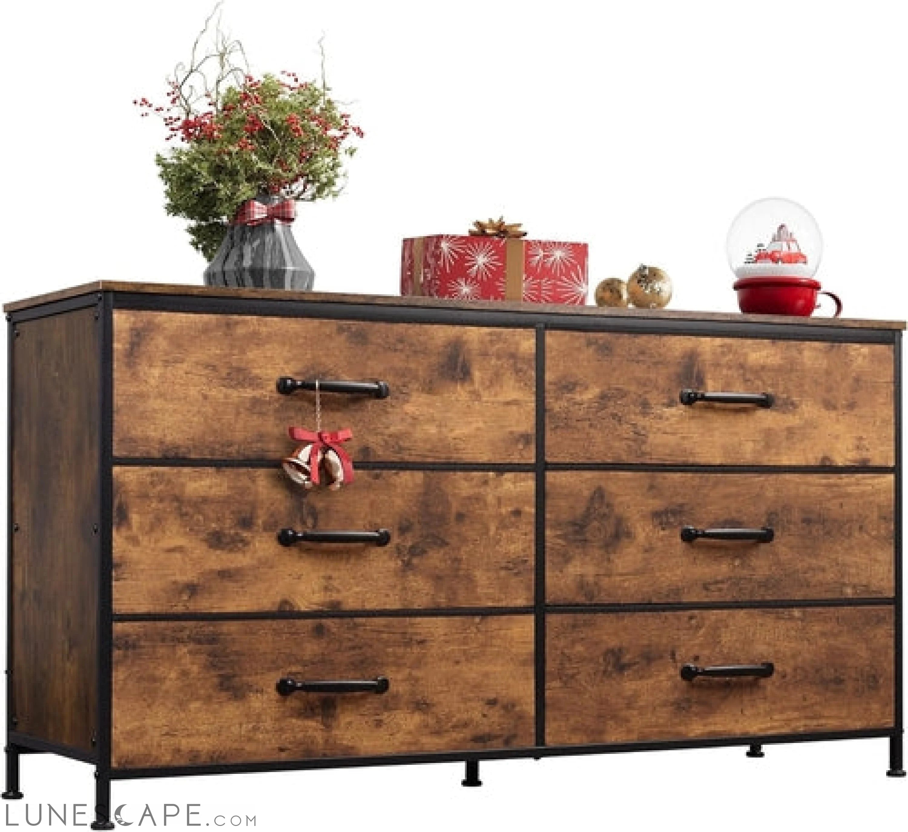 Wide Fabric Dresser, 6 Drawer Dresser TV Stand for 60" TV, Dressers LUNESCAPE