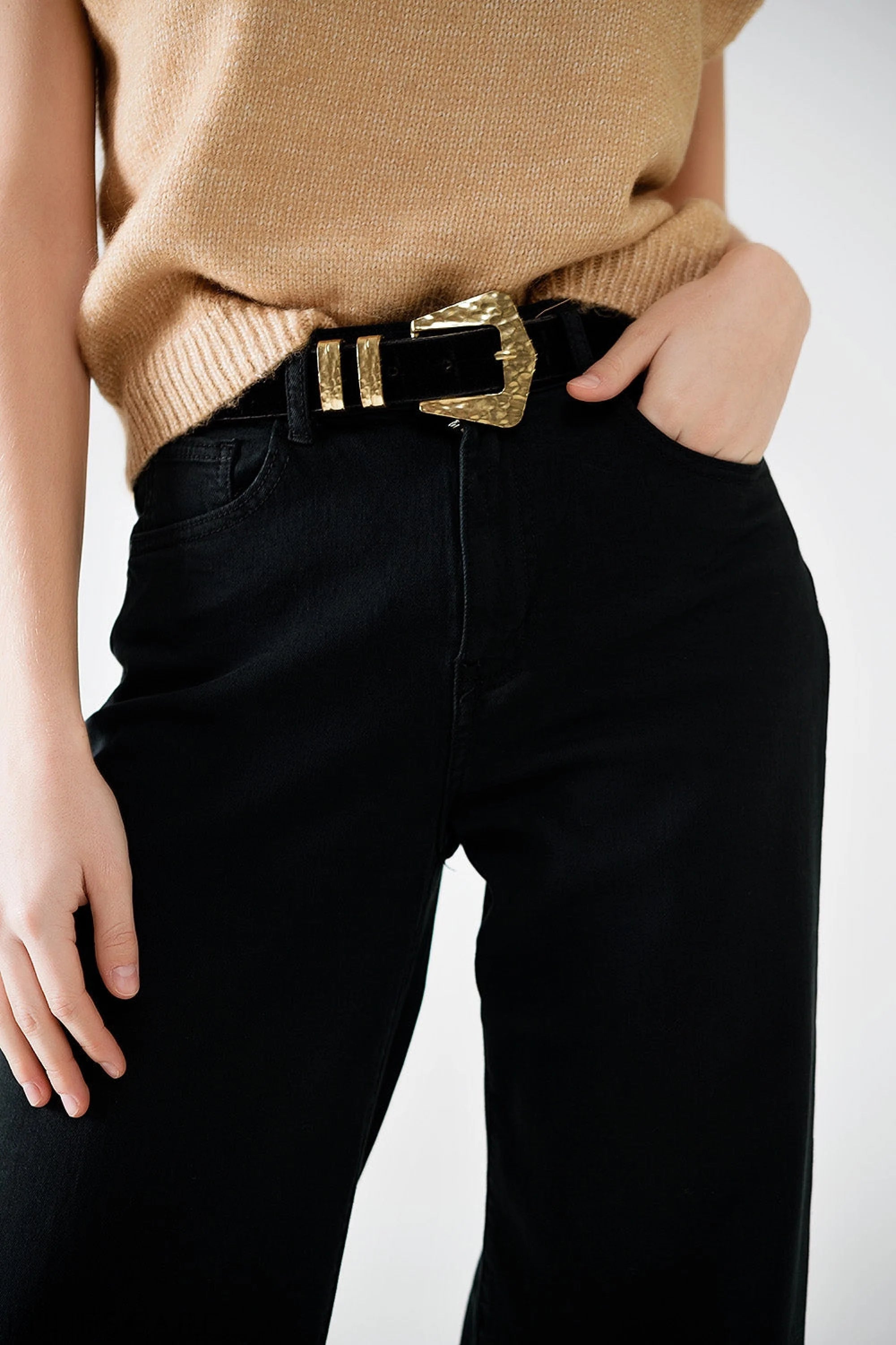 Wide Leg Black Pants With Leopard Print at the Bottom LUNESCAPE